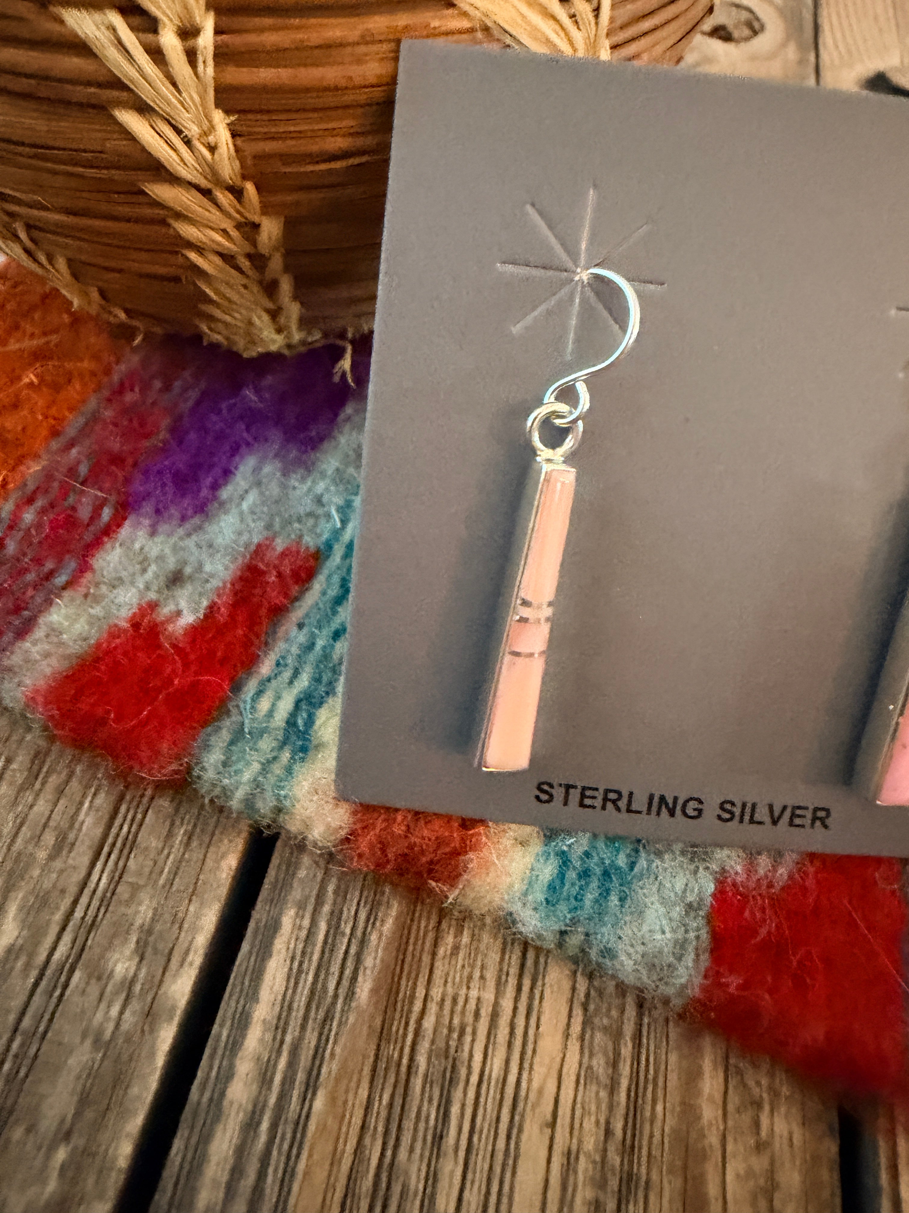 Handcrafted Queen Pink Conch & Sterling Silver Inlay Dangle Earrings by Rick Tolino