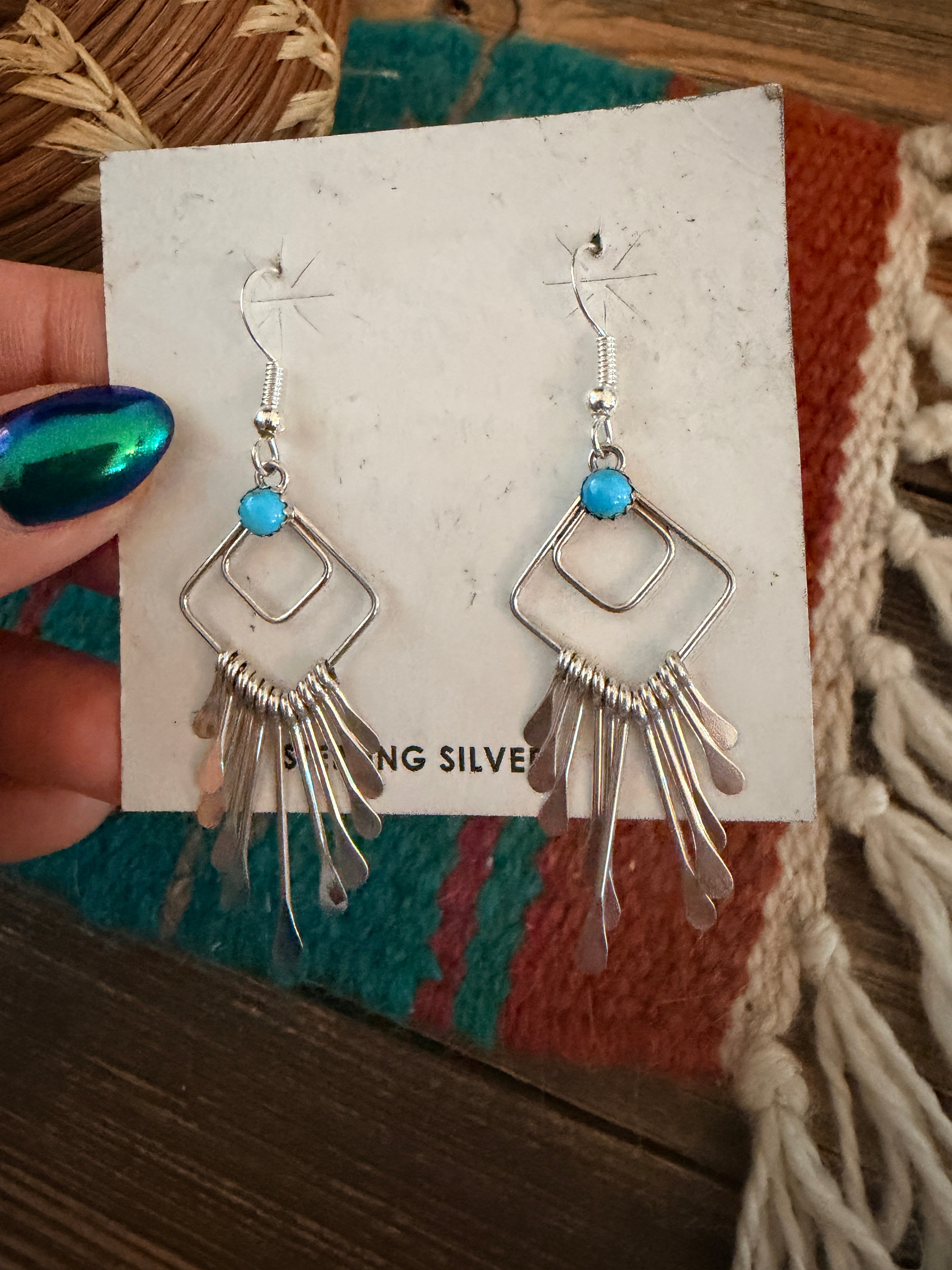 Handcrafted Turquoise and Sterling Silver Tassel Dangle Earrings