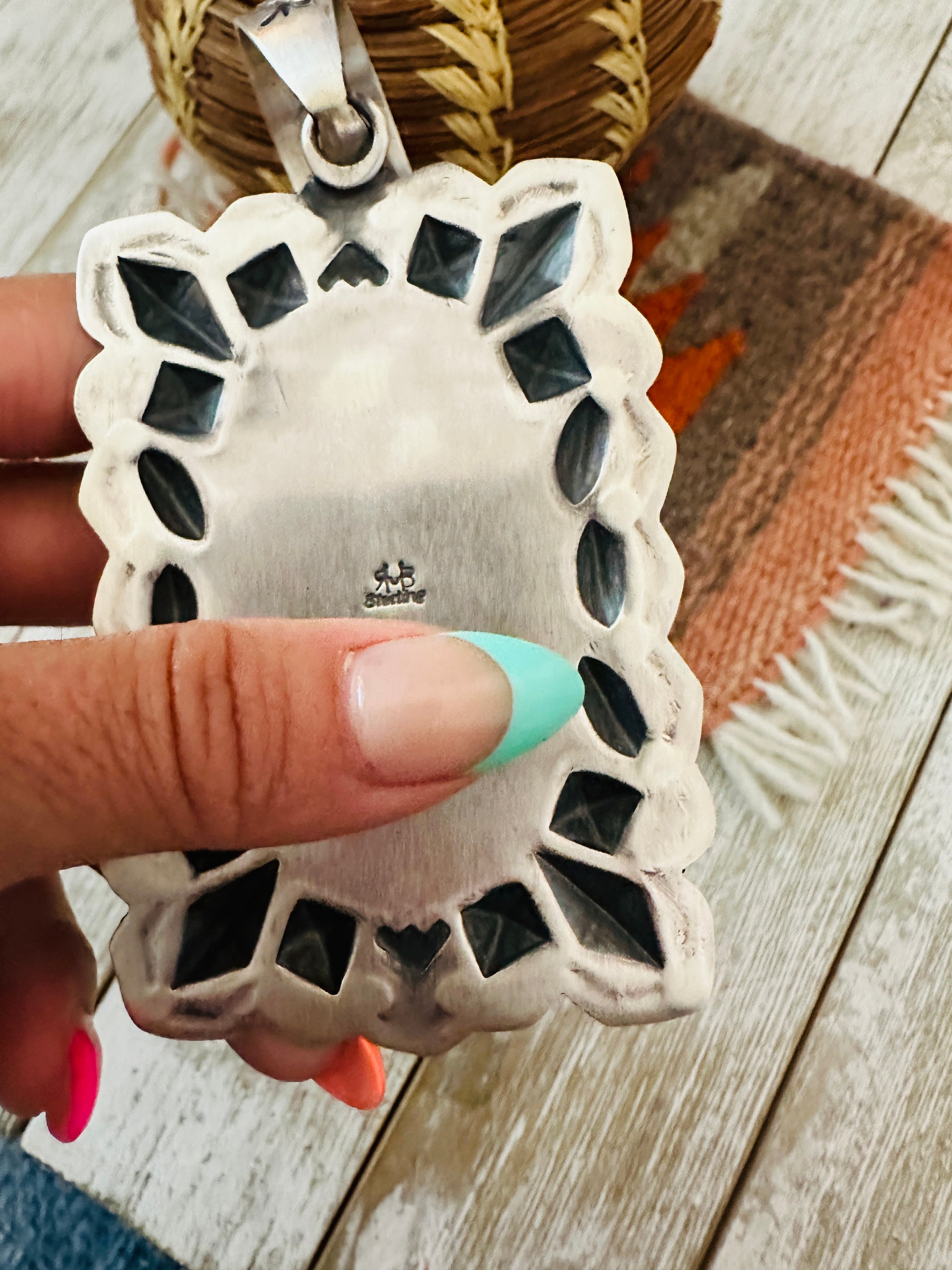 Handcrafted Kingman Web Turquoise & Sterling Silver Pendant by Randy Boyd