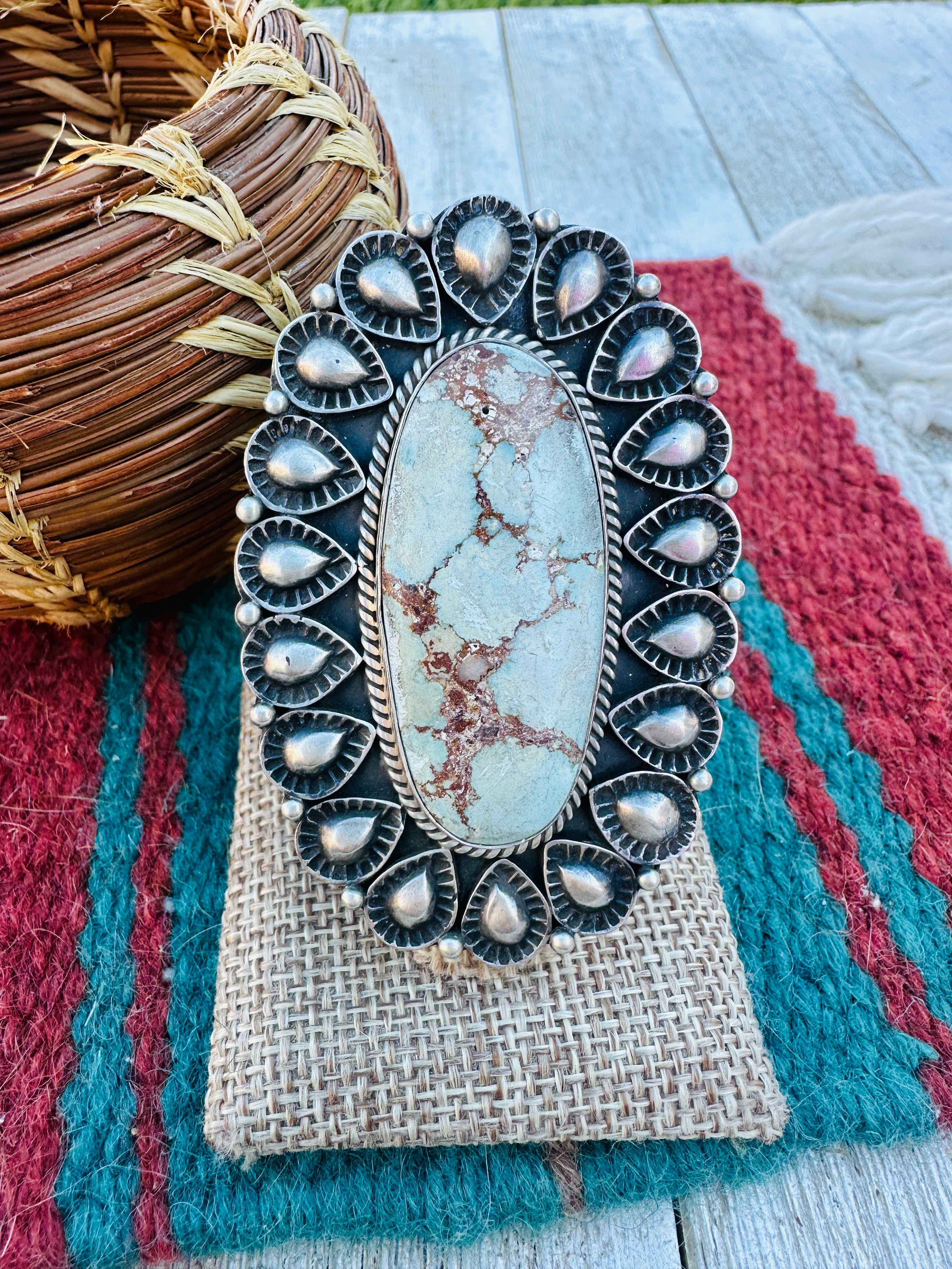 Handcrafted Dry Creek Turquoise & Sterling Silver Ring Size 7 by Eloise Richards