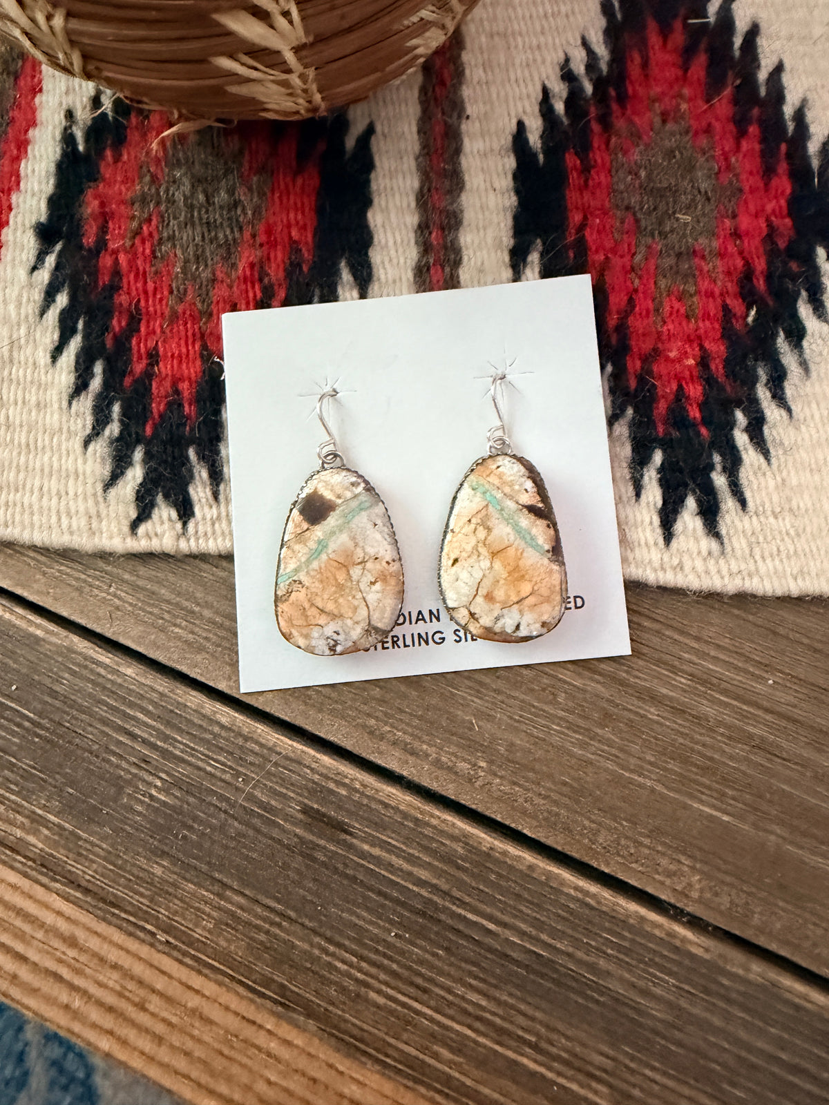 Handcrafted Ribbon Turquoise & Sterling Silver Dangle Earrings by Lorenzo Arviso Jr.
