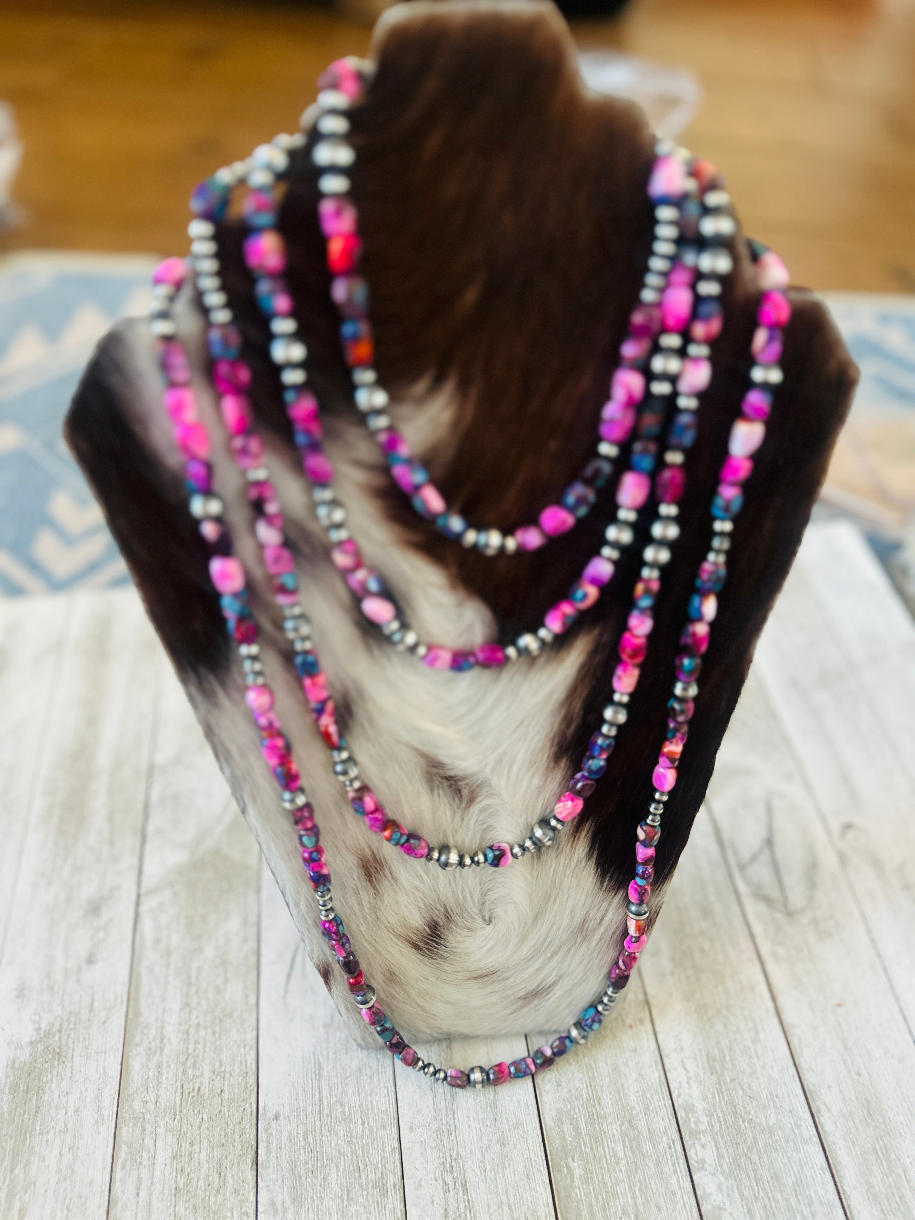 Handcrafted Sterling Silver & Pink Dream Mojave Beaded Necklace