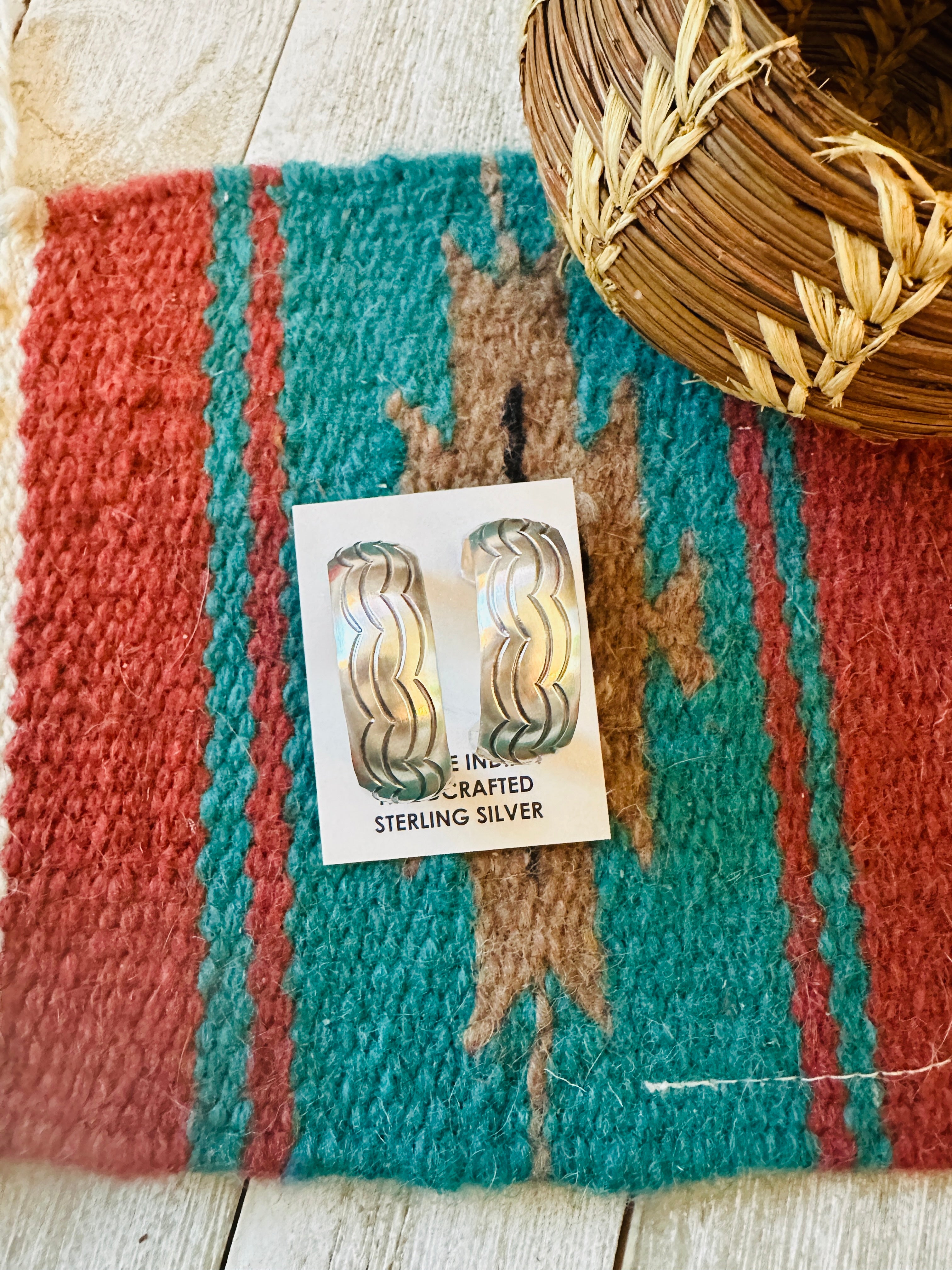 Hand Stamped Sterling Silver Hoop Earrings