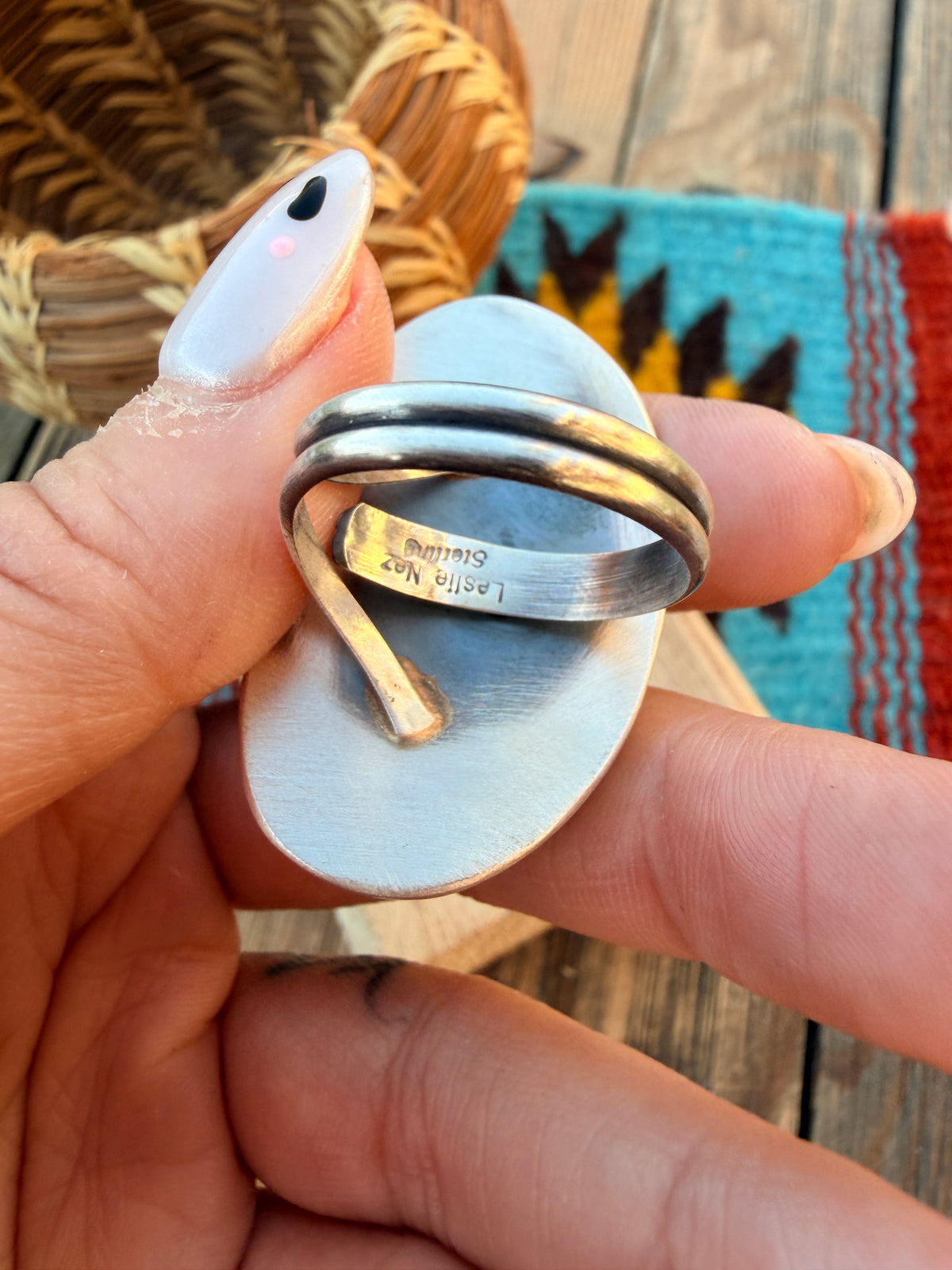 Handcrafted Number 8 Turquoise & Sterling Silver Adjustable Ring by Leslie Nez