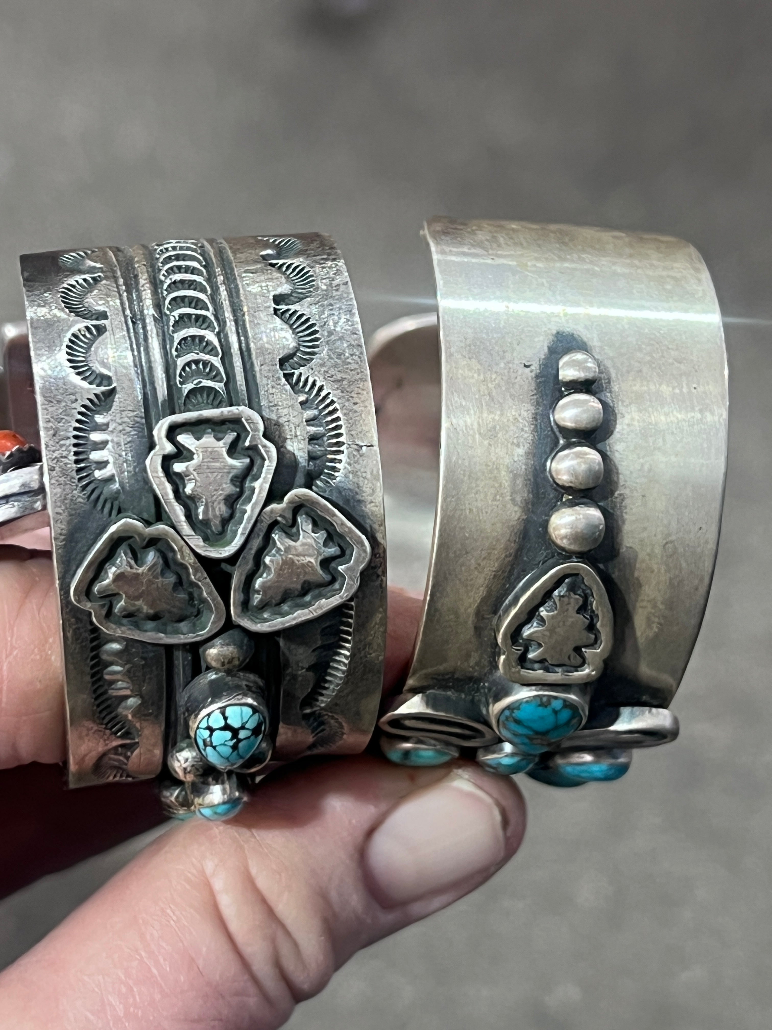 Gilbert Tom Sterling Silver and Turquoise Arrowhead Cuff Bracelets
