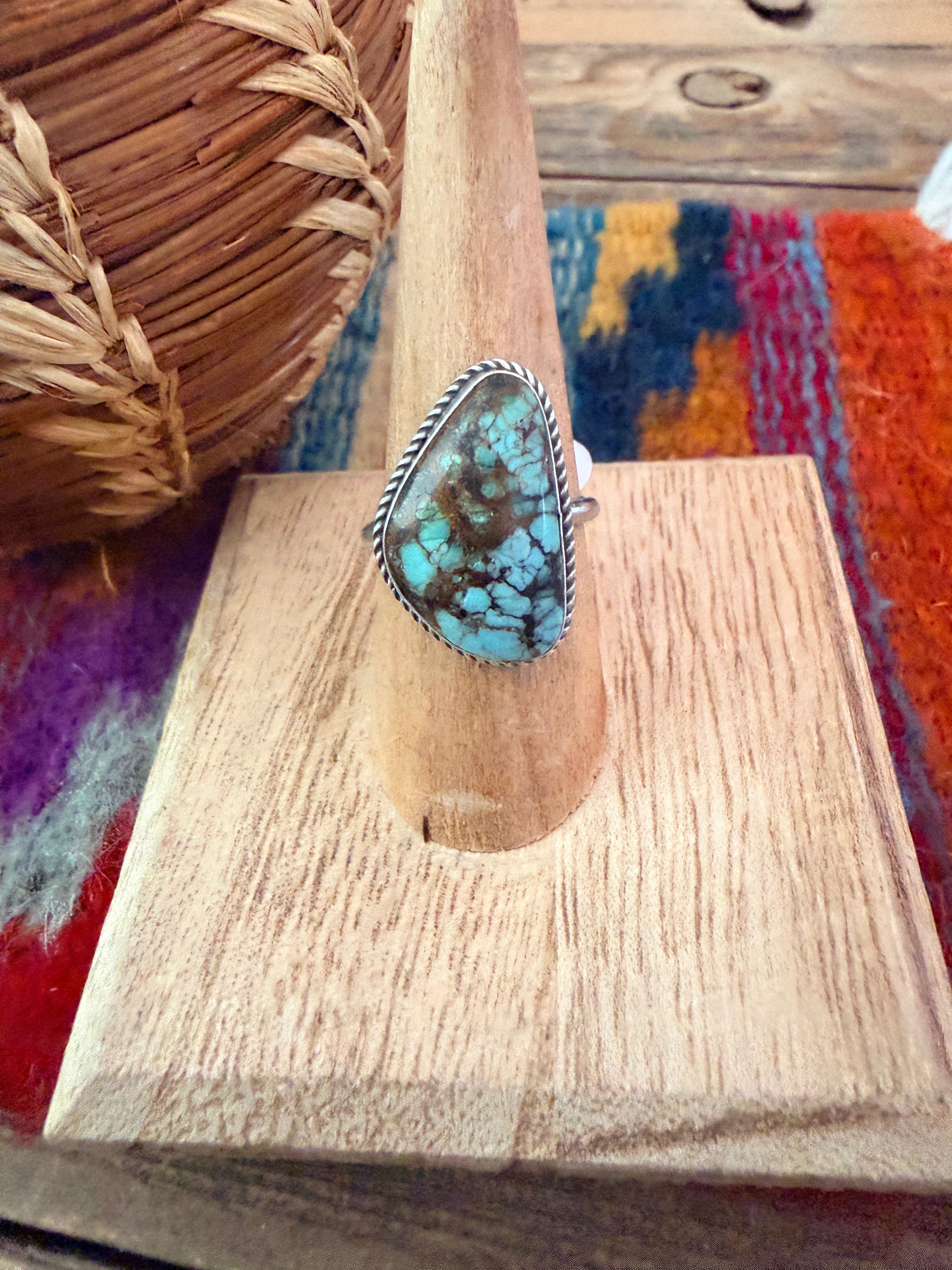 Handcrafted Turquoise & Sterling Silver Ring Size 8