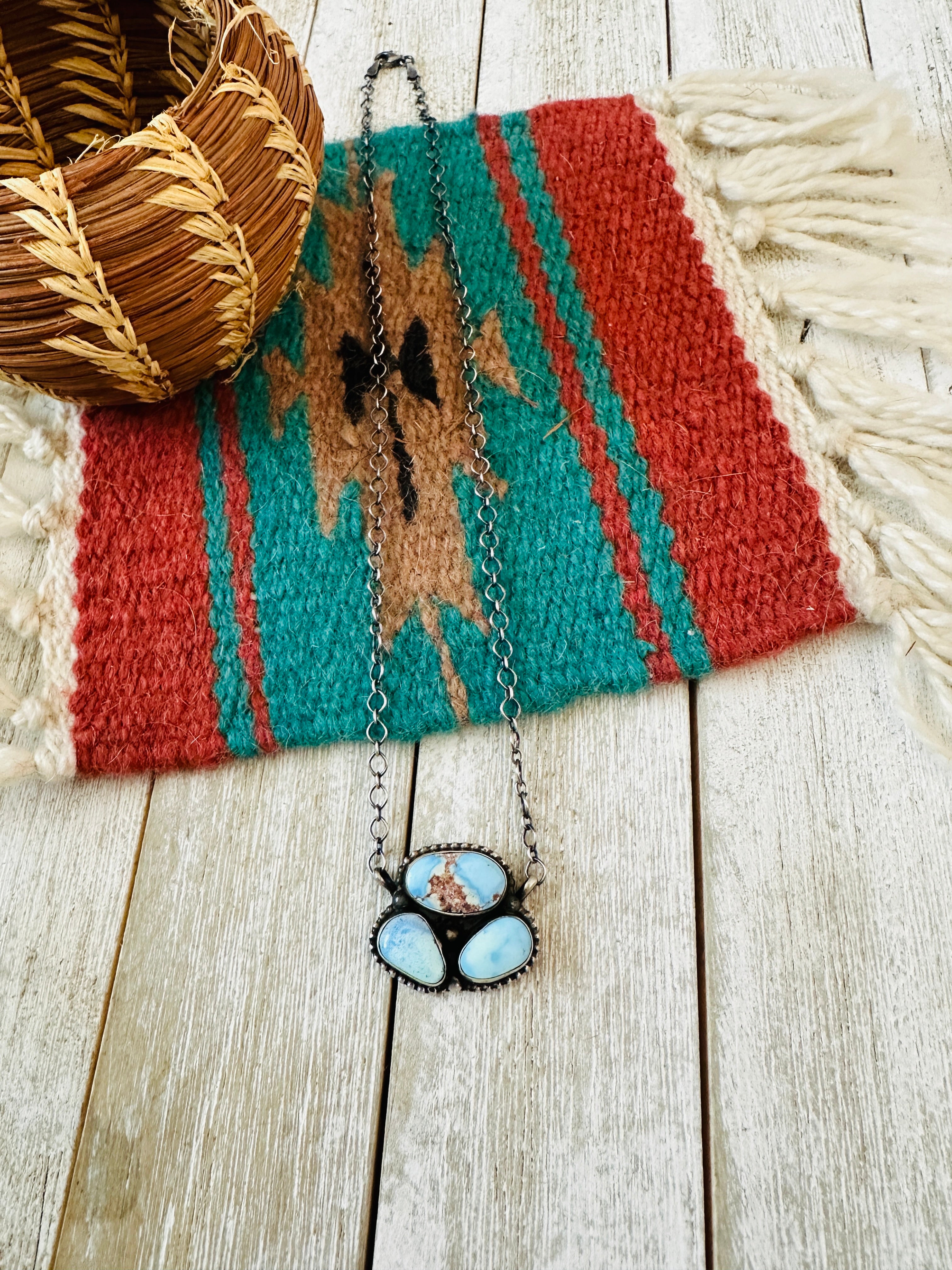 Handcrafted Sterling Silver & Golden Hills Turquoise Cluster Necklace