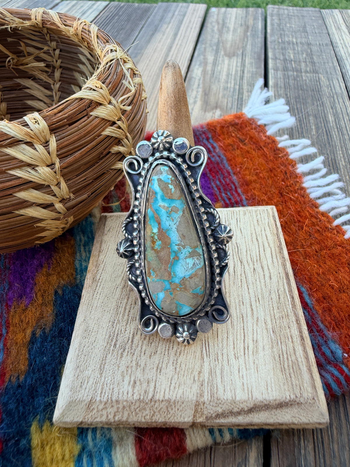 Handcrafted Royston Turquoise & Sterling Silver Ring 8.75 by Rosella Paxson