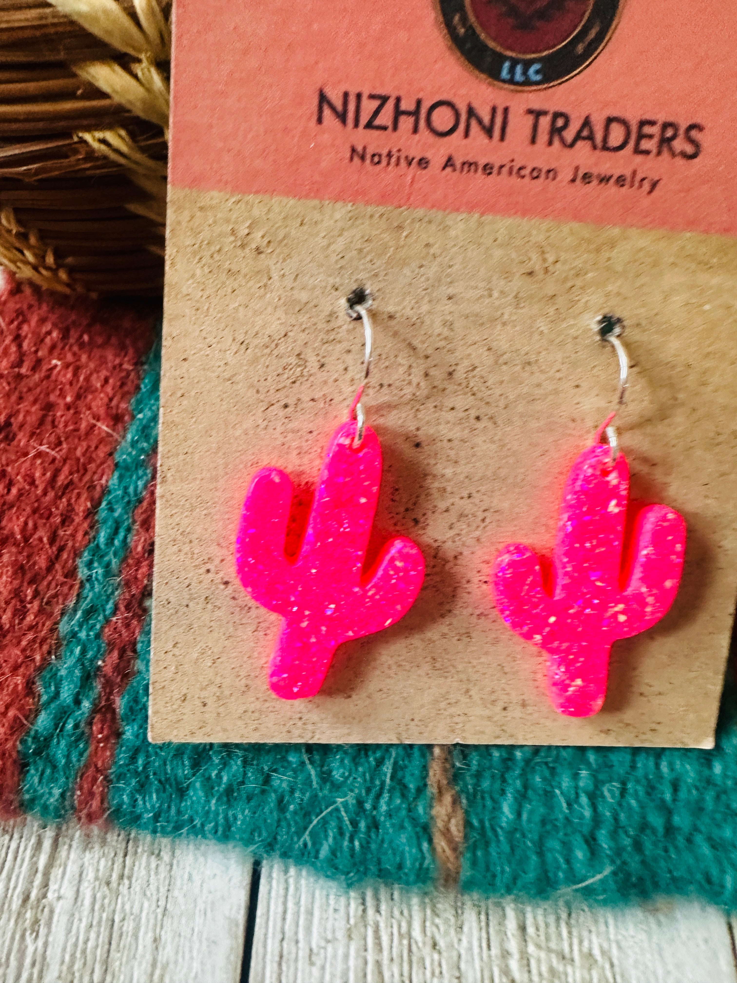 Handcrafted Sterling Silver & Opal Cactus Dangle Earrings