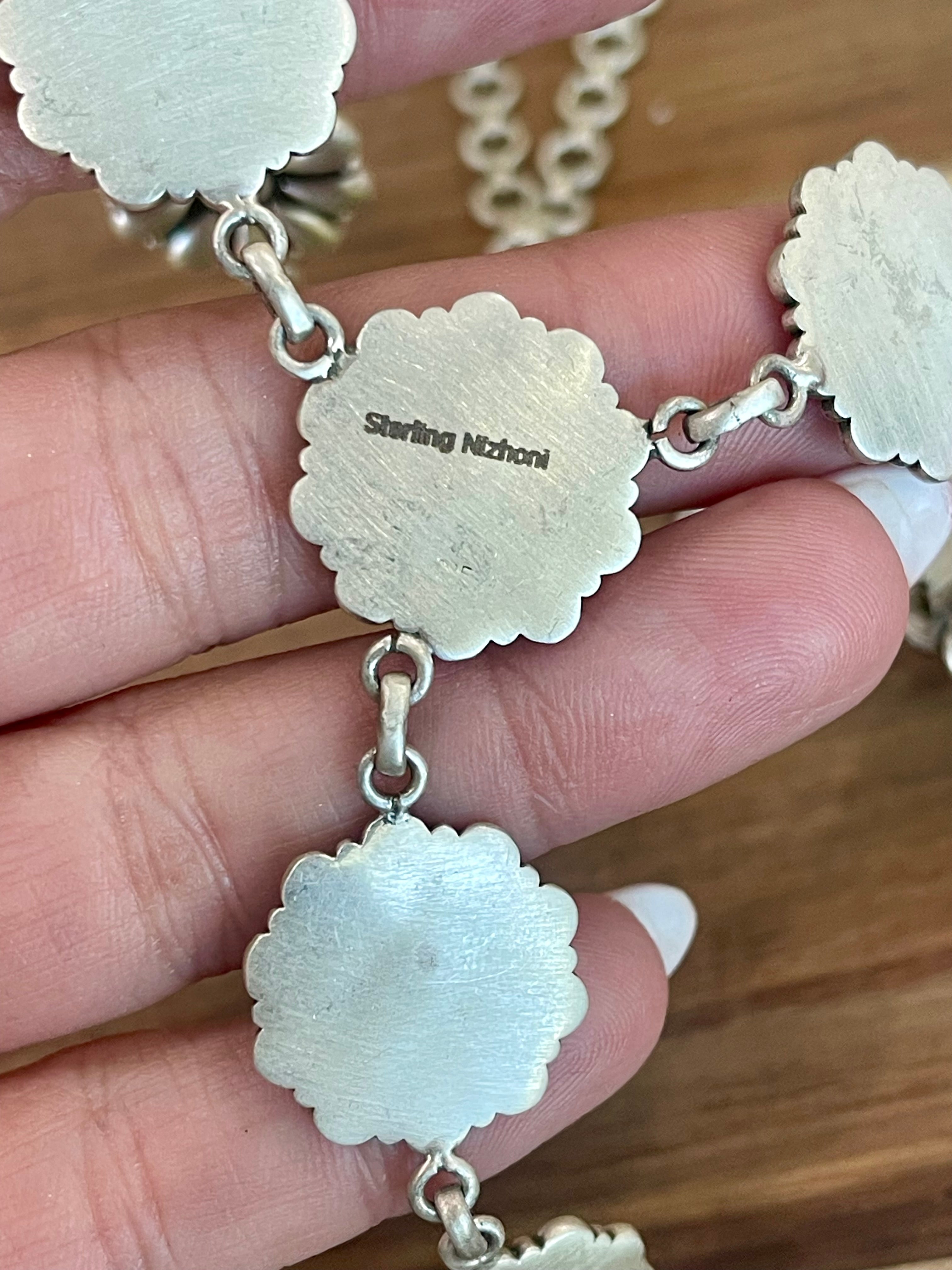 Handmade Sterling Silver & Turquoise Flower Lariat Necklace