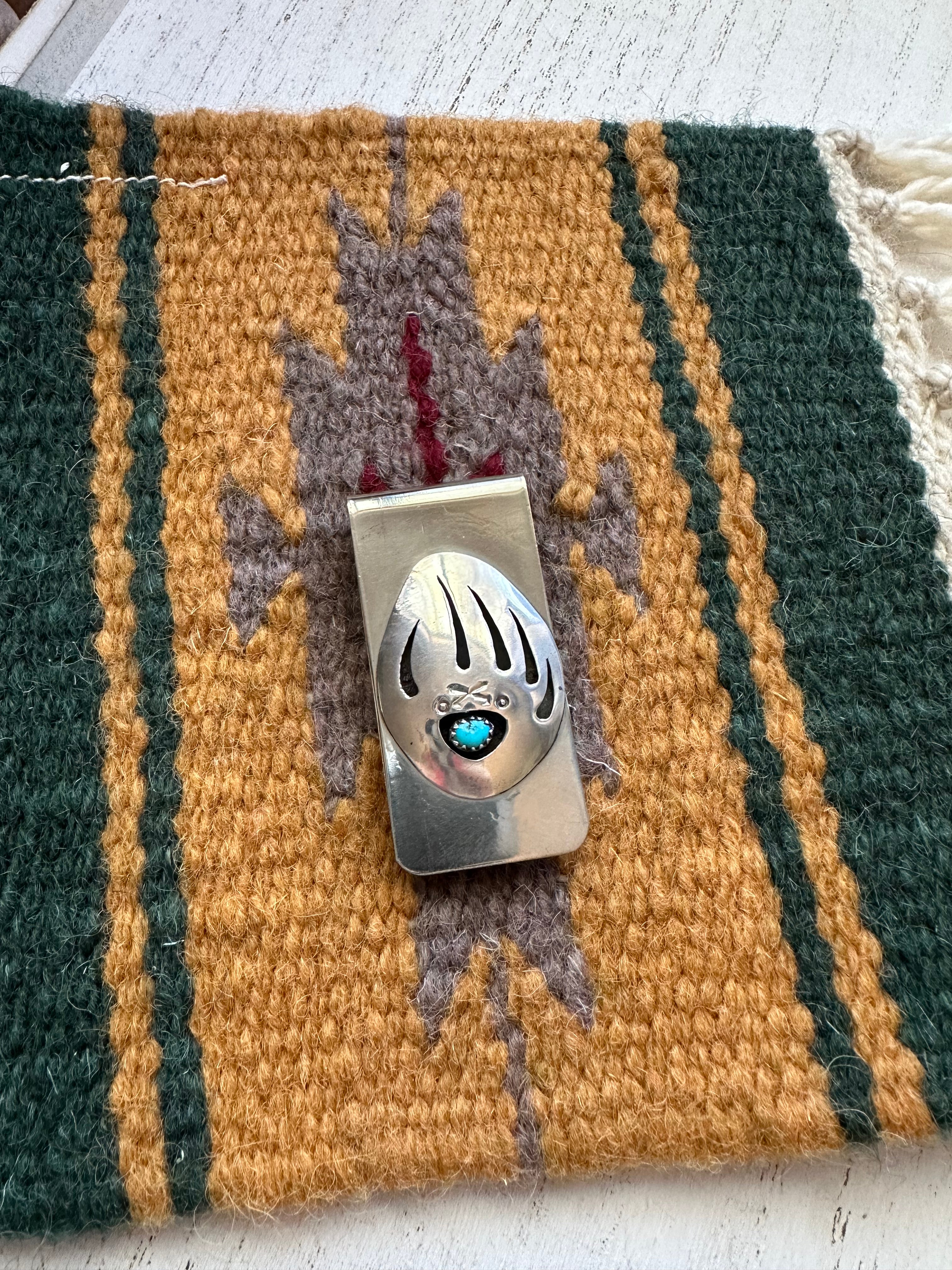 Handcrafted Turquoise & Sterling Silver Bear Paw Money Clip