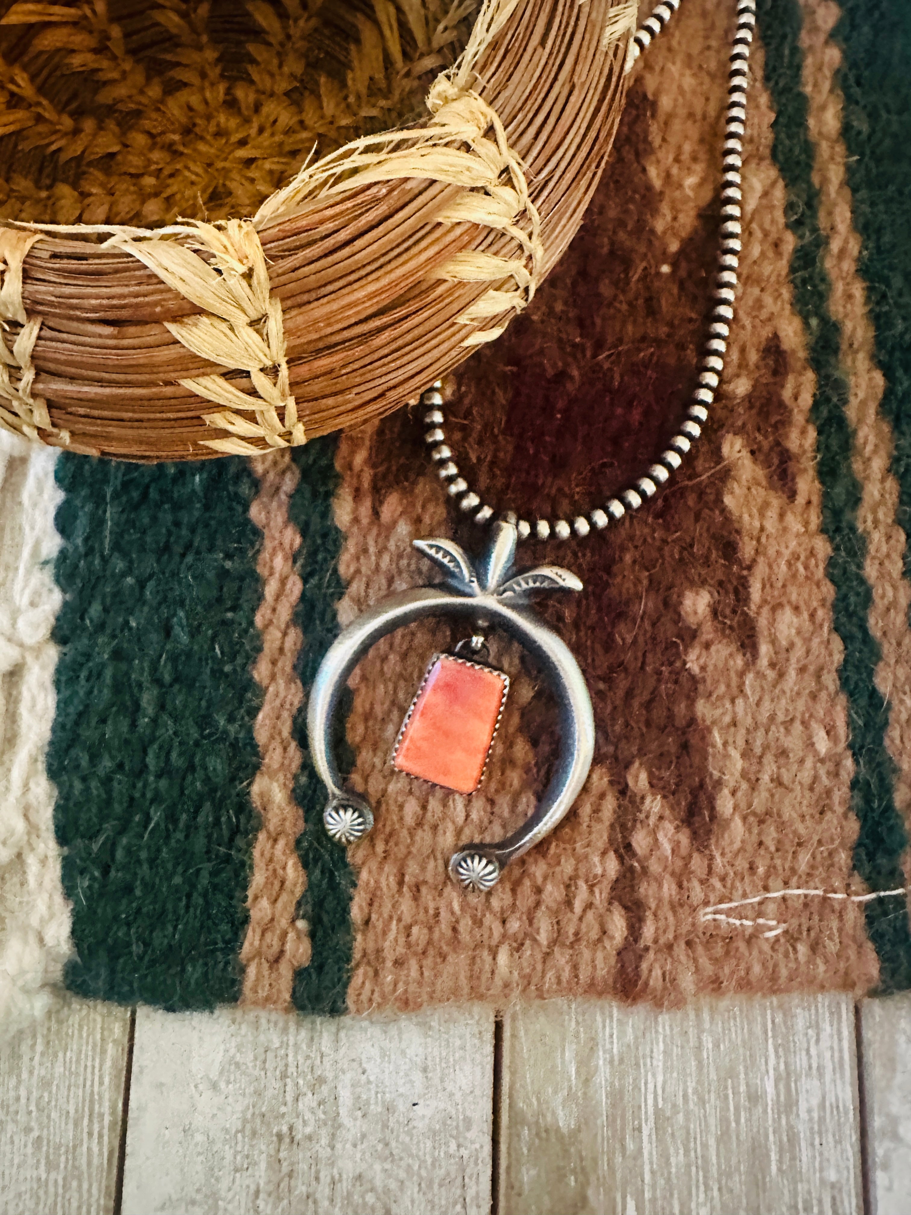 Handcrafted Sterling Silver & Orange Spiny Naja Pendant by Martha Cayatineto