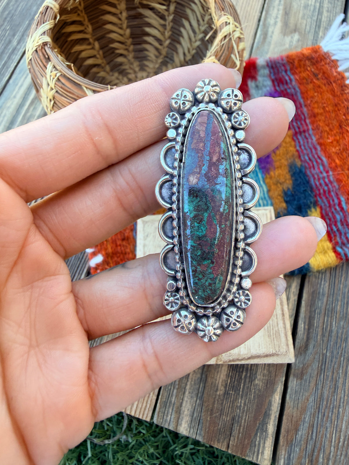 Handcrafted Royston Turquoise & Sterling Silver Ring 10 by Rosella Paxson