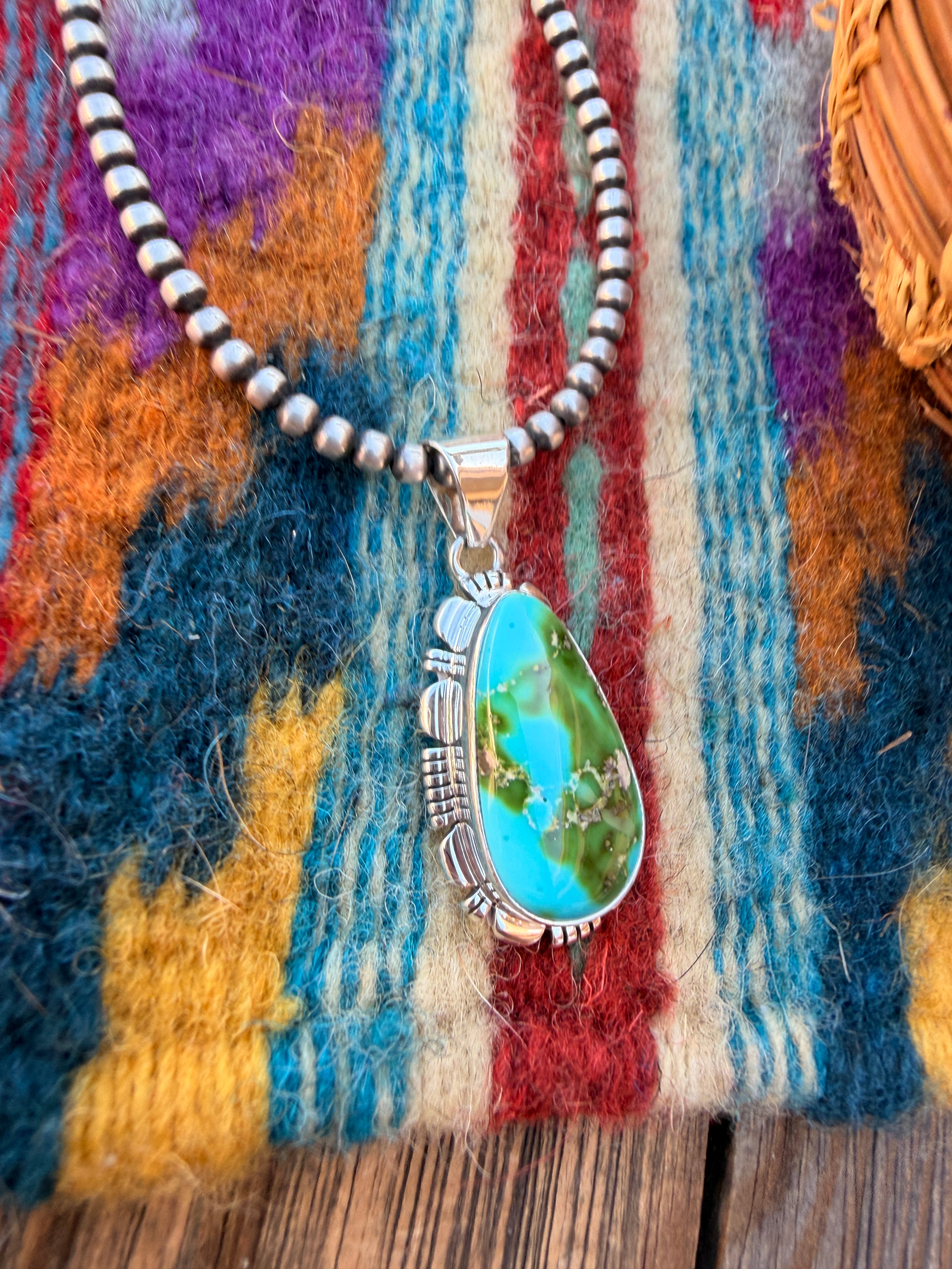 Handcrafted Sterling Silver & Sonoran Mountain Turquoise Pendant by Larry Moses Yazzie