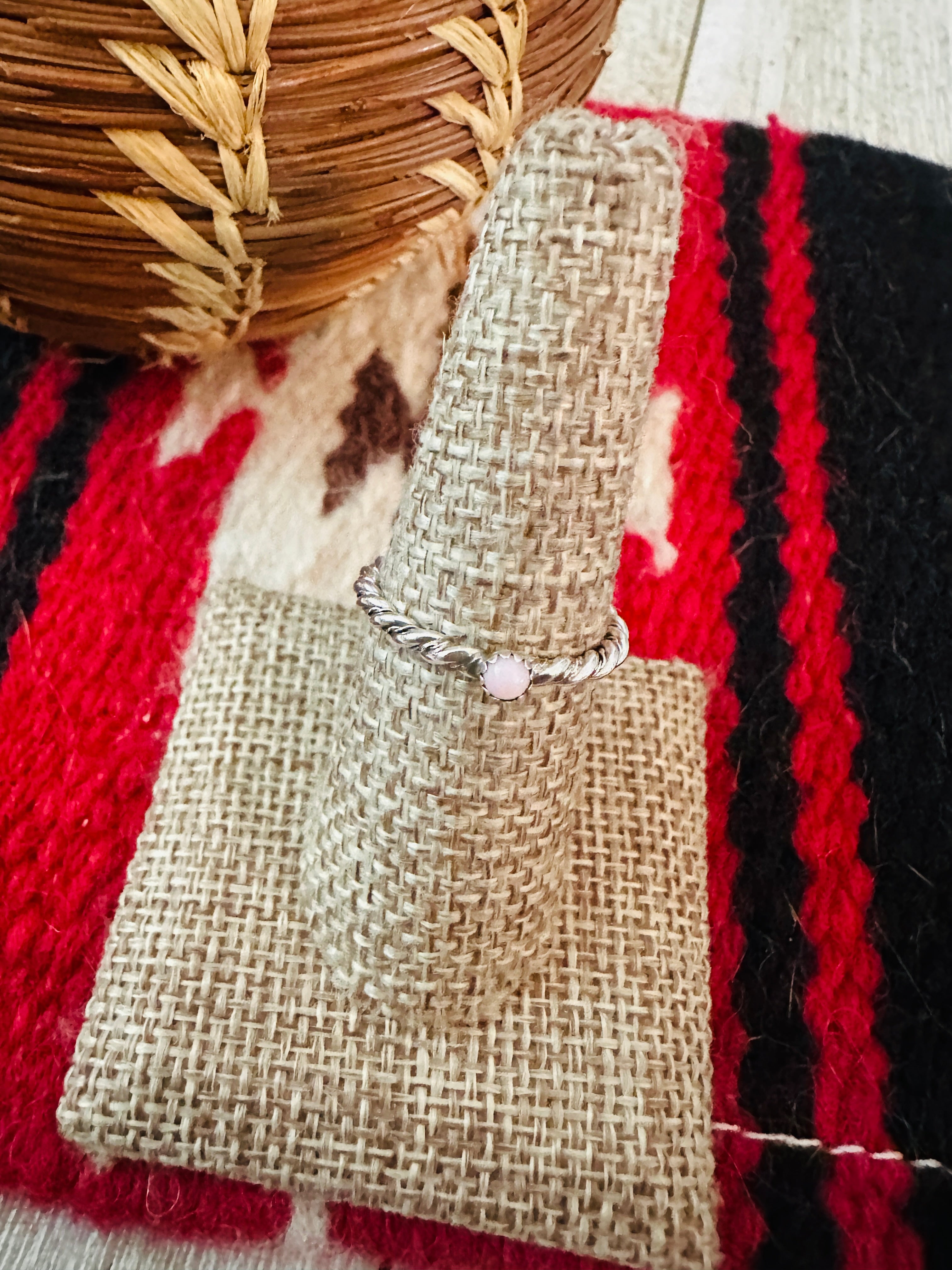 Handcrafted Queen Pink Conch & Sterling Silver Twisted Band Ring