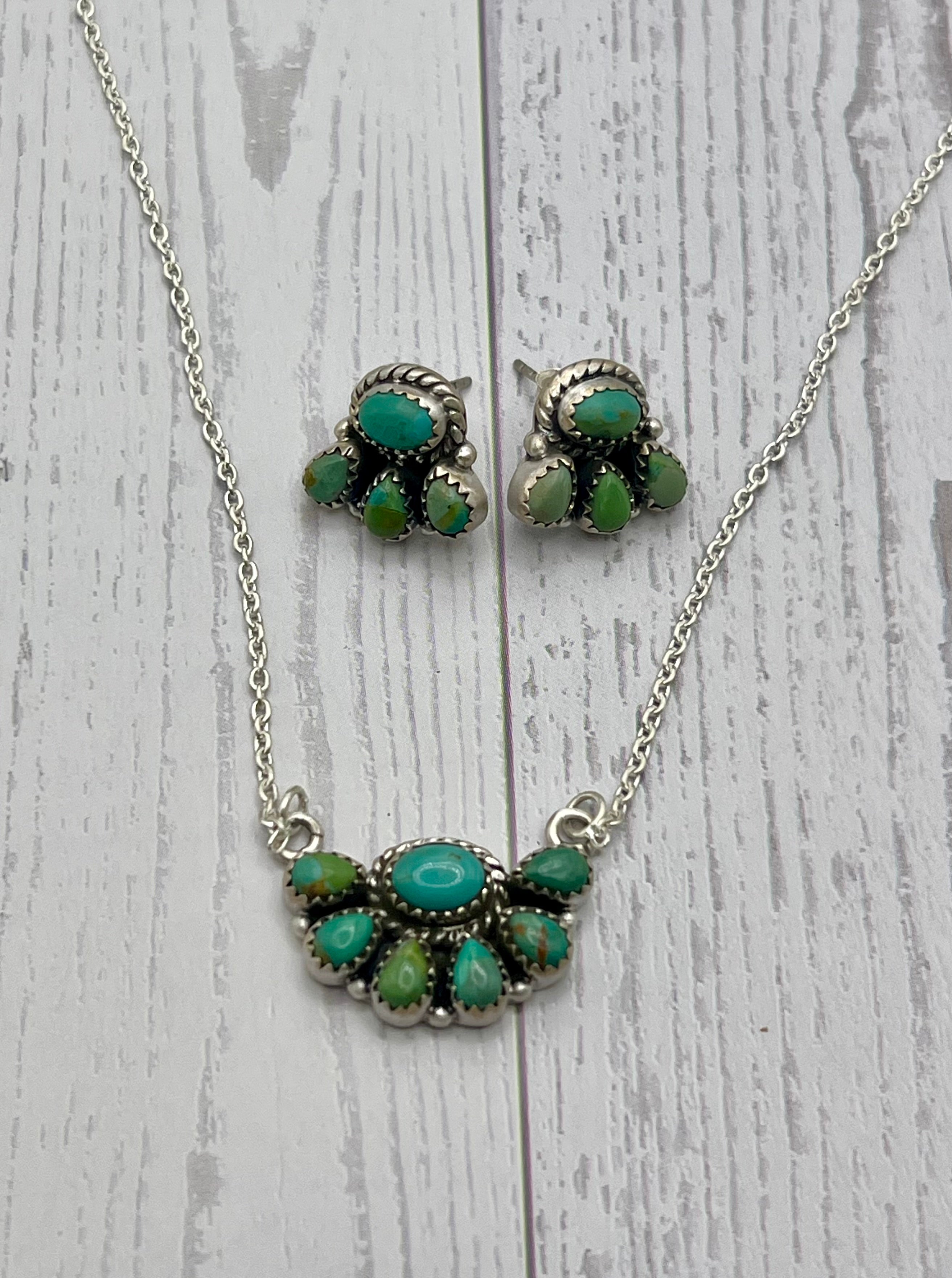 Handmade Turquoise Necklace & Earrings Sterling Silver Set