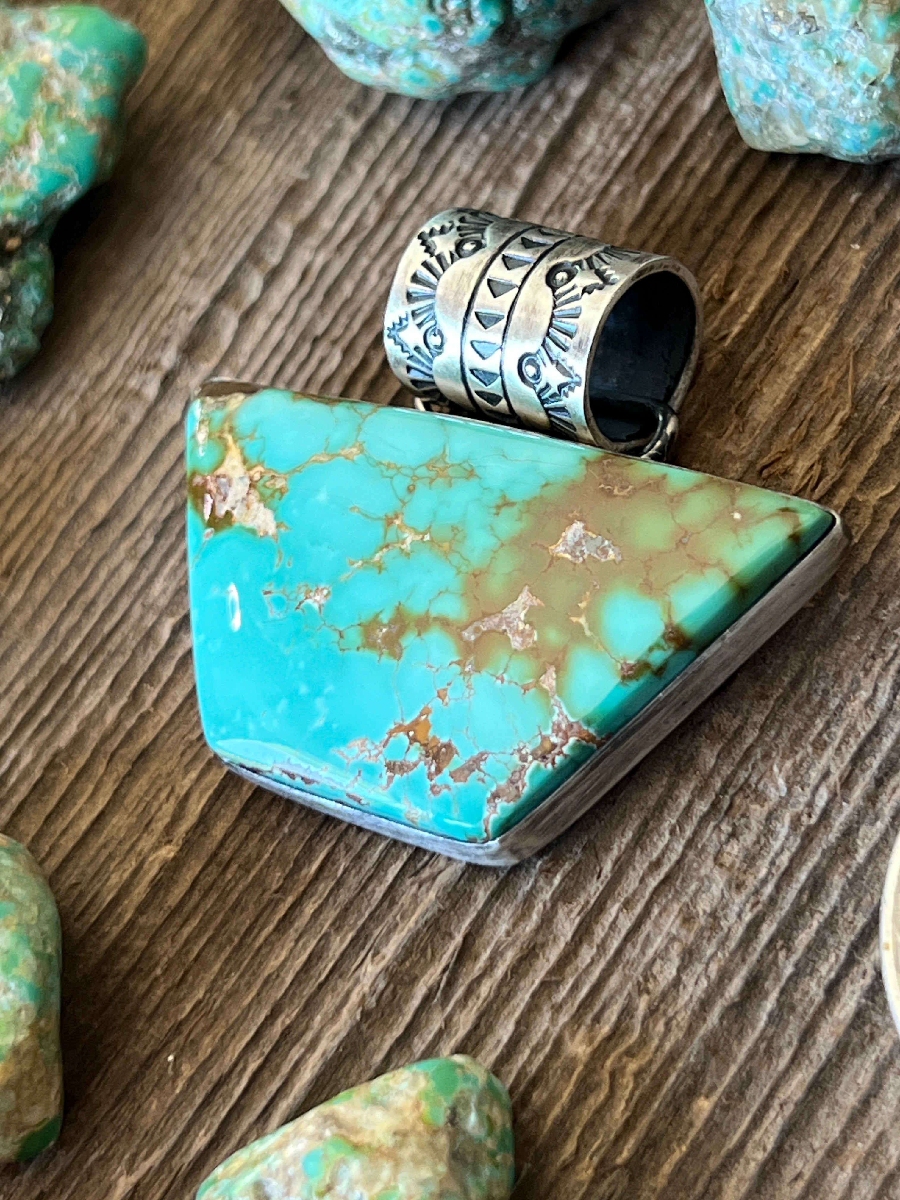 Handcrafted Sterling Silver and Royston Turquoise Solo Pendant by Angela Martin