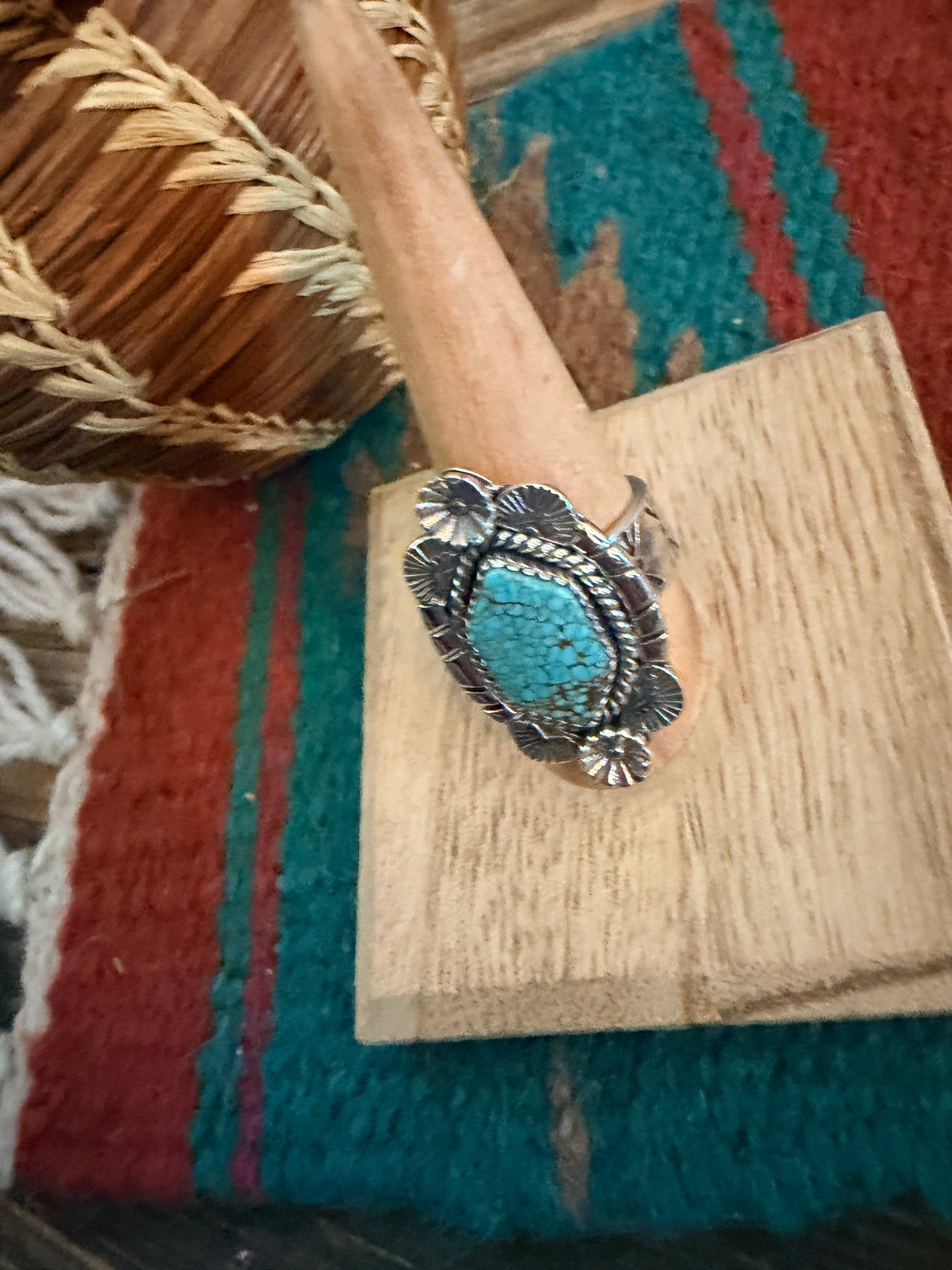 Handmade Sterling Silver Number 8 Turquoise Adjustable Ring Signed Nizhoni