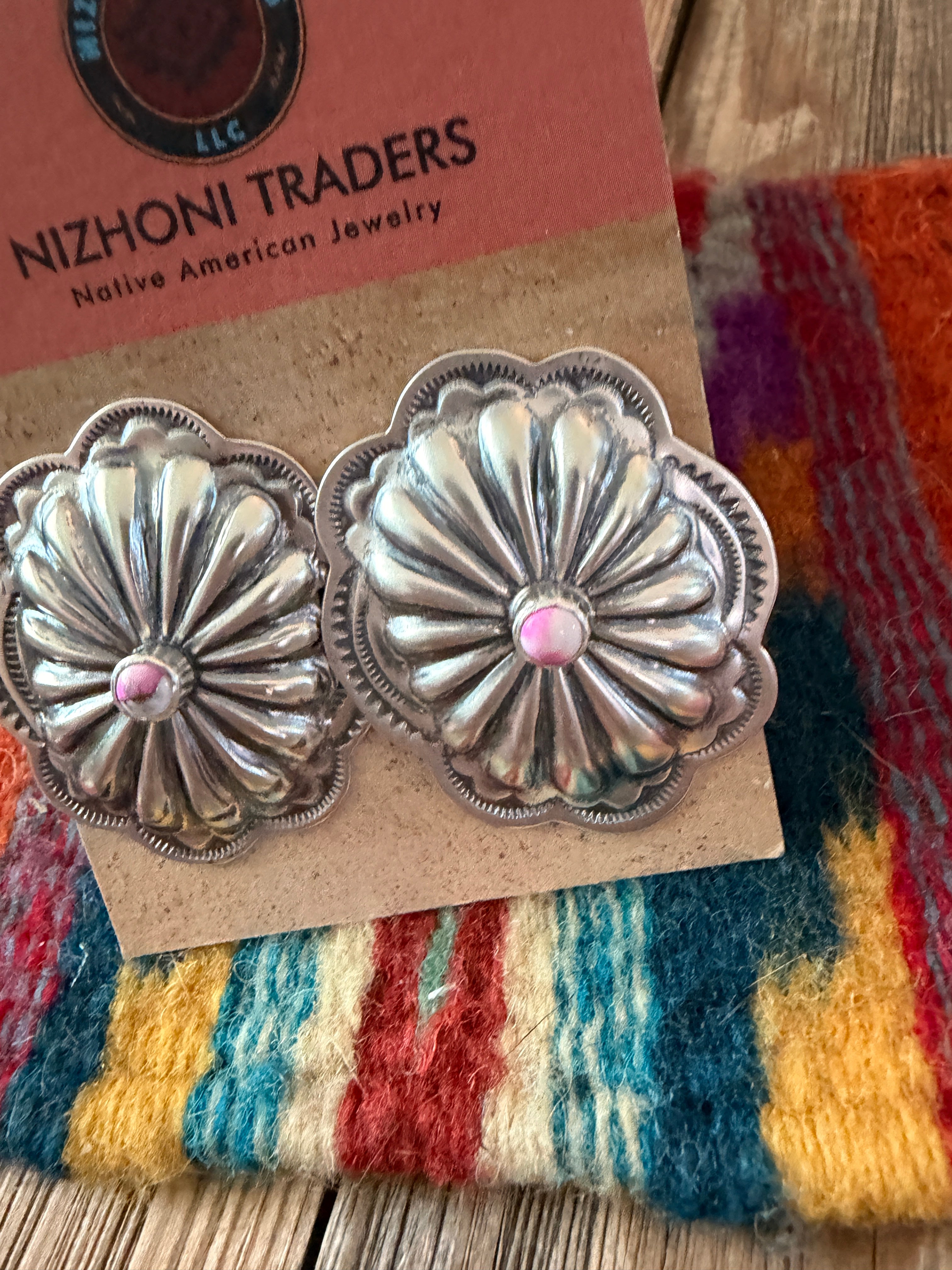 Handcrafted Cotton Candy & Sterling Silver Concho Post Earrings