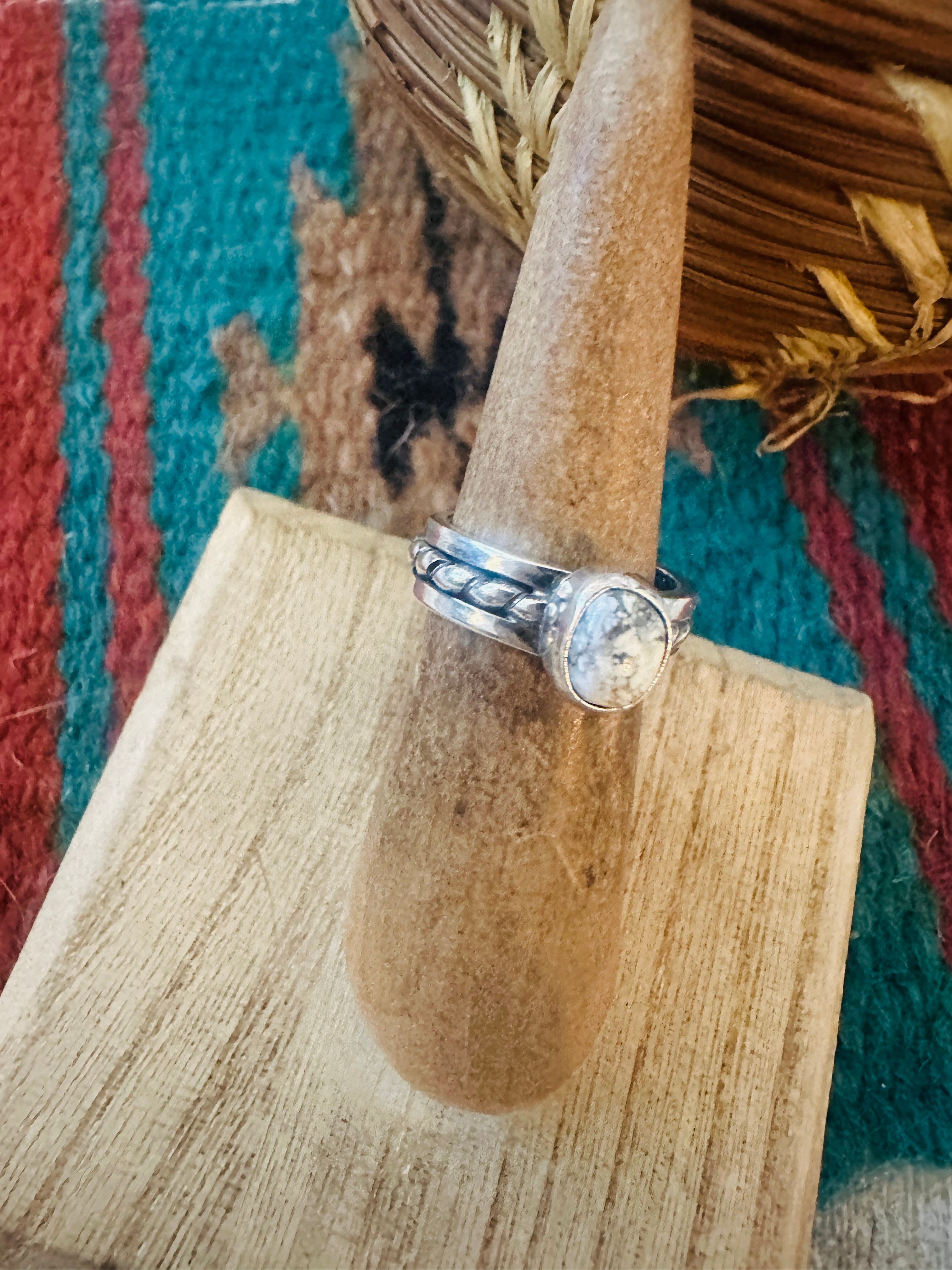 Handcrafted Sterling Silver & White Buffalo Ring