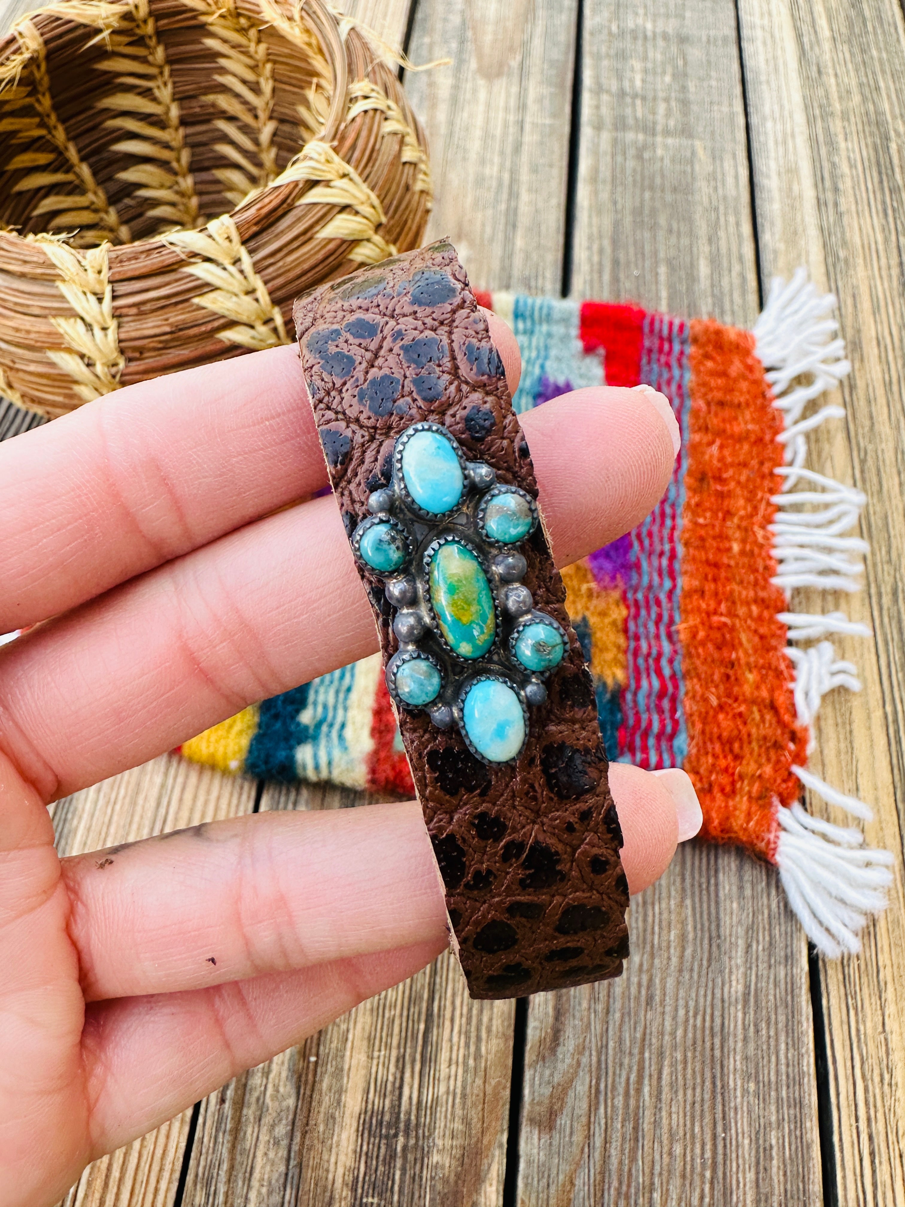 Handcrafted Turquoise & Sterling Silver Leather Bracelet
