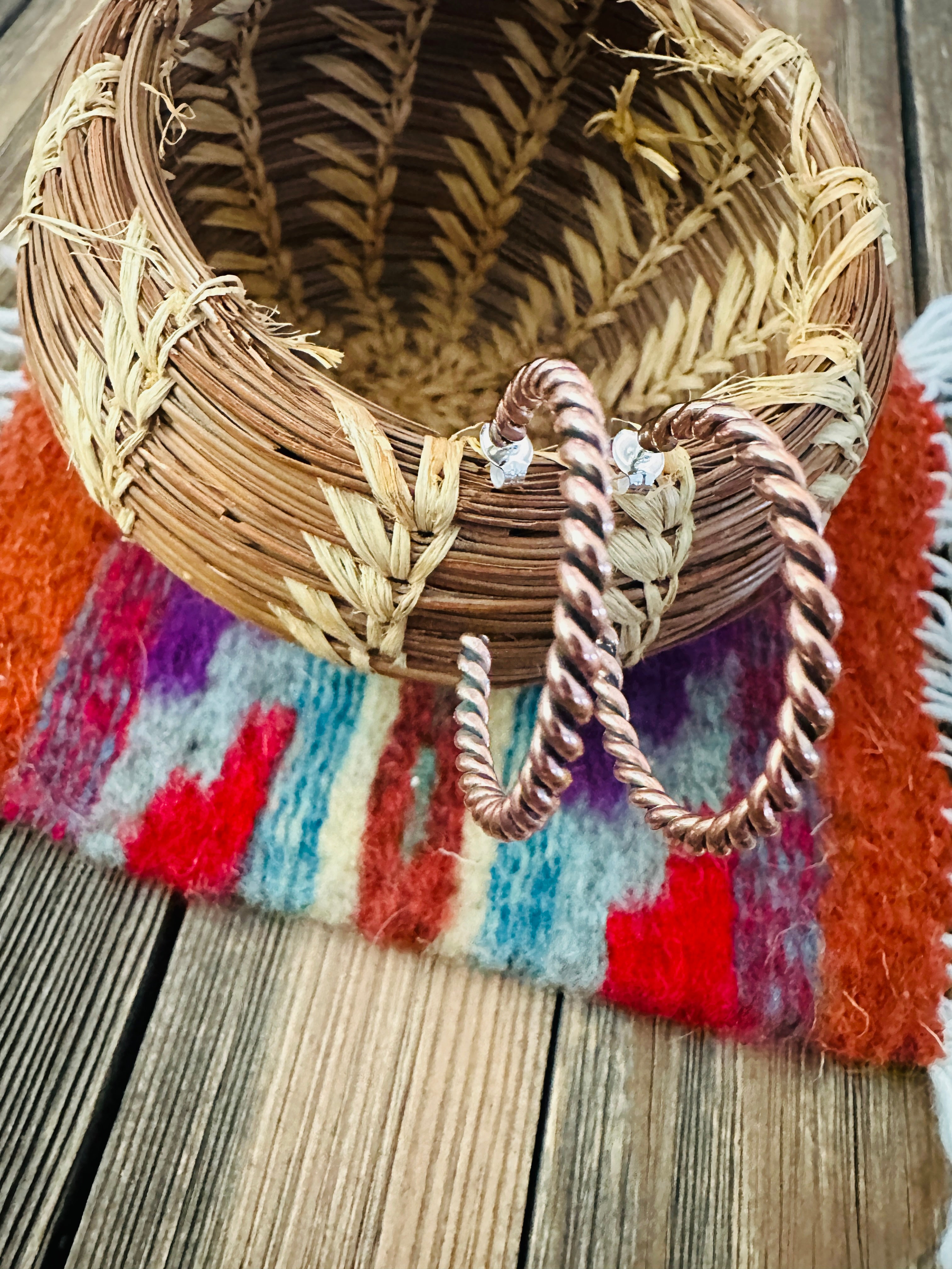 Handcrafted Twisted Copper Hoop Earrings