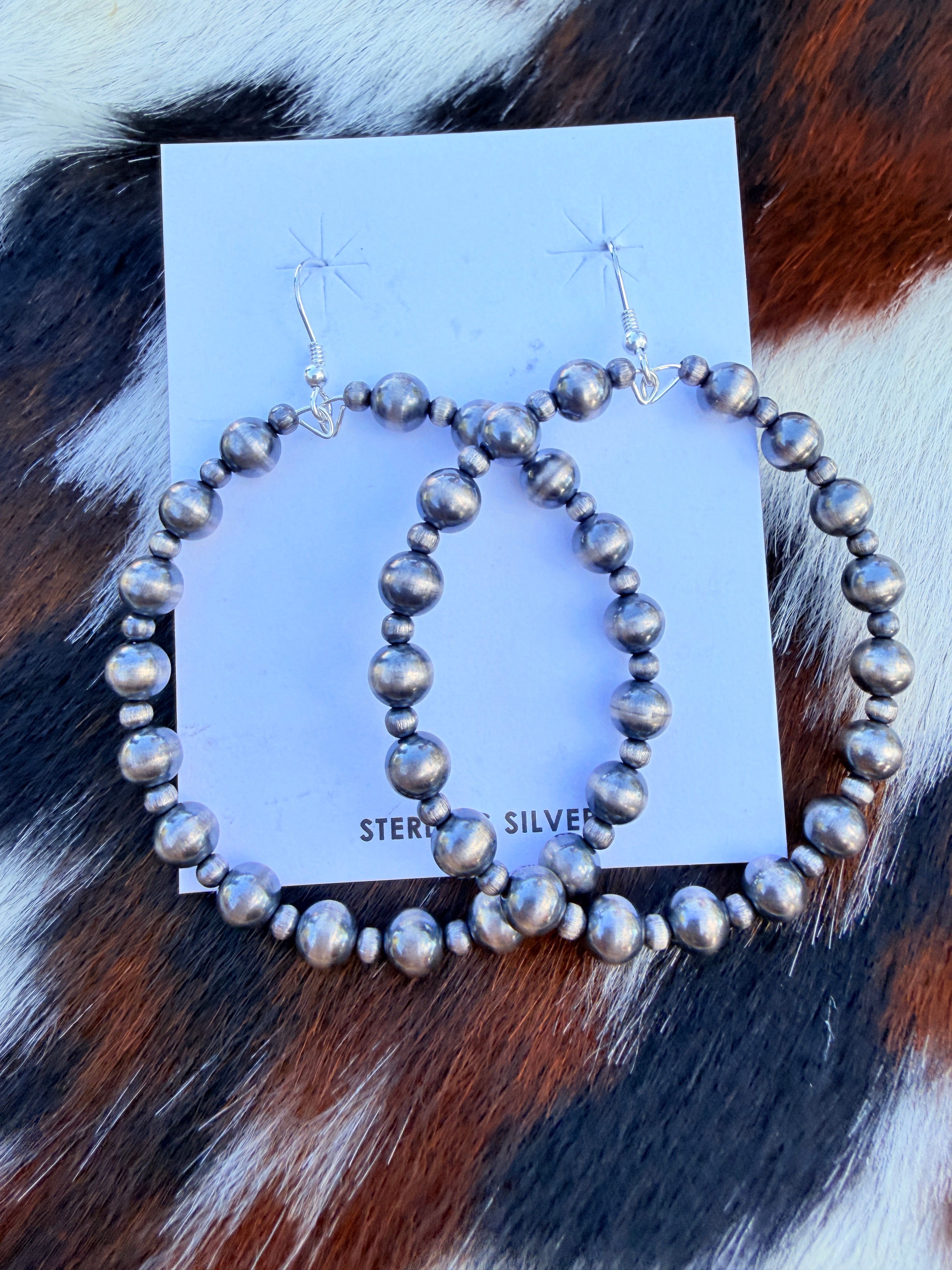 Handcrafted Sterling Silver Pearl Beaded Dangle Hoop Earrings