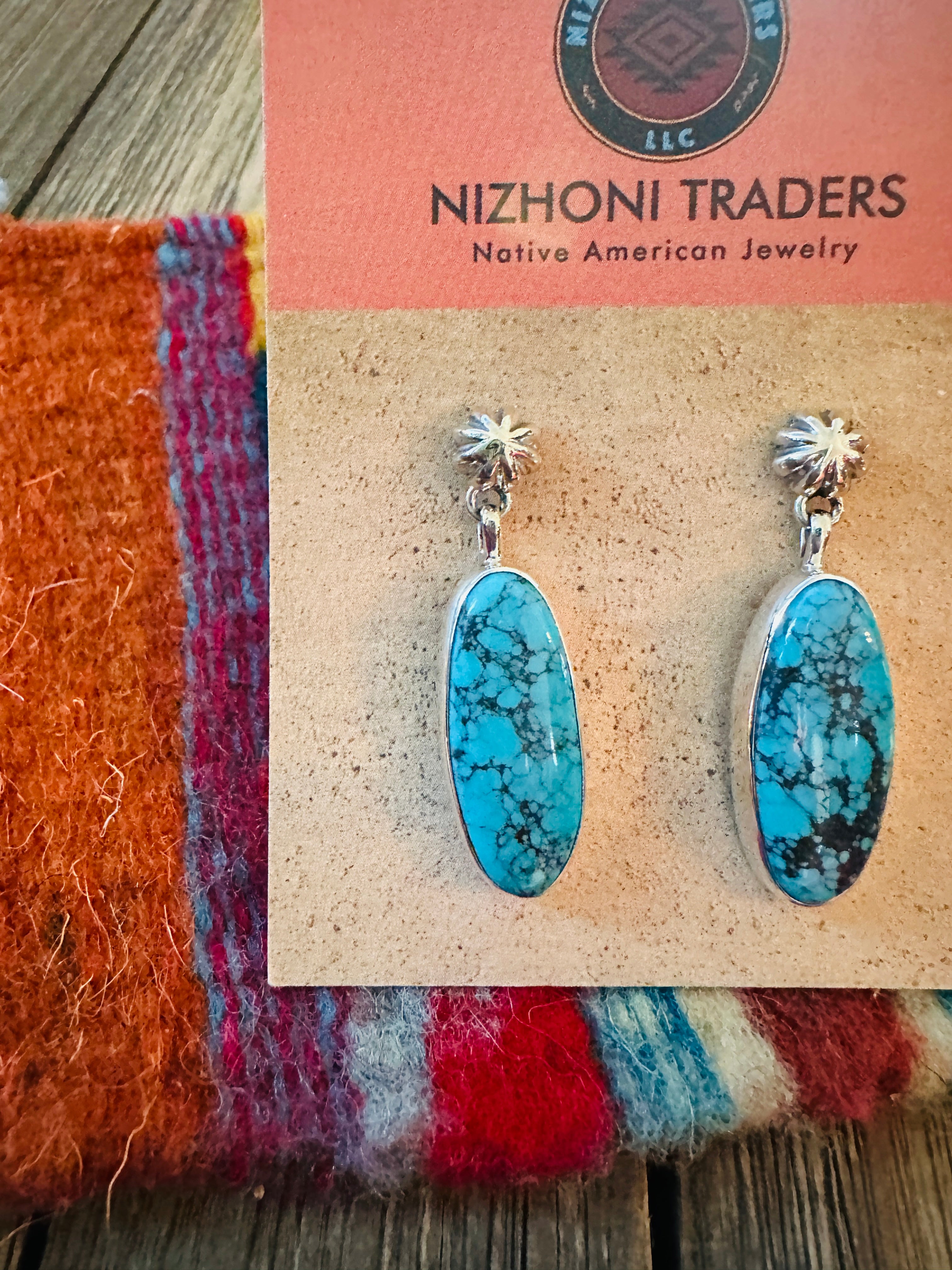 Handcrafted Kingman Turquoise & Sterling Silver Dangle Earrings