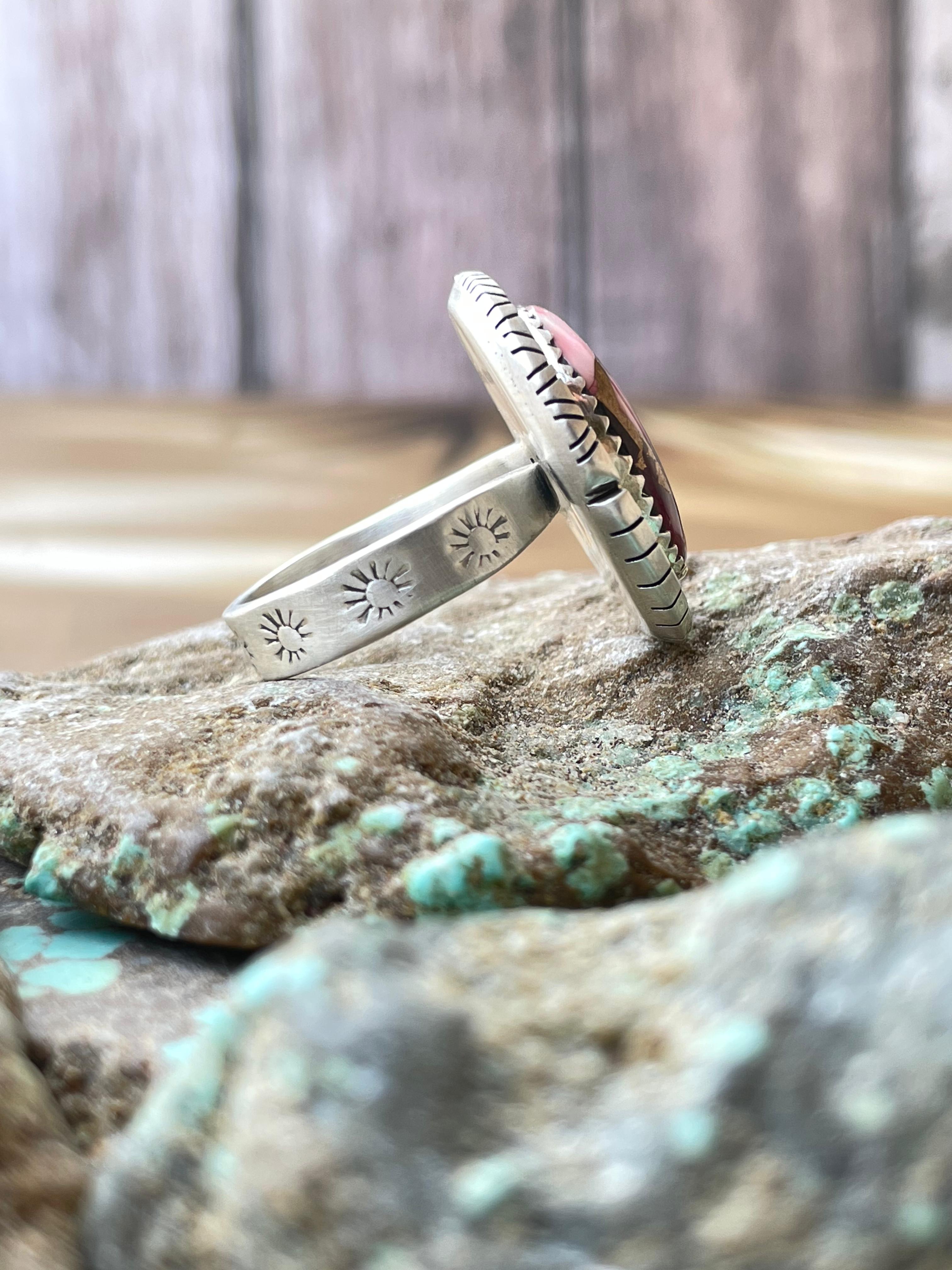 Beautiful Handmade Dahlia Rose And Sterling Silver Adjustable Oval Shape Ring