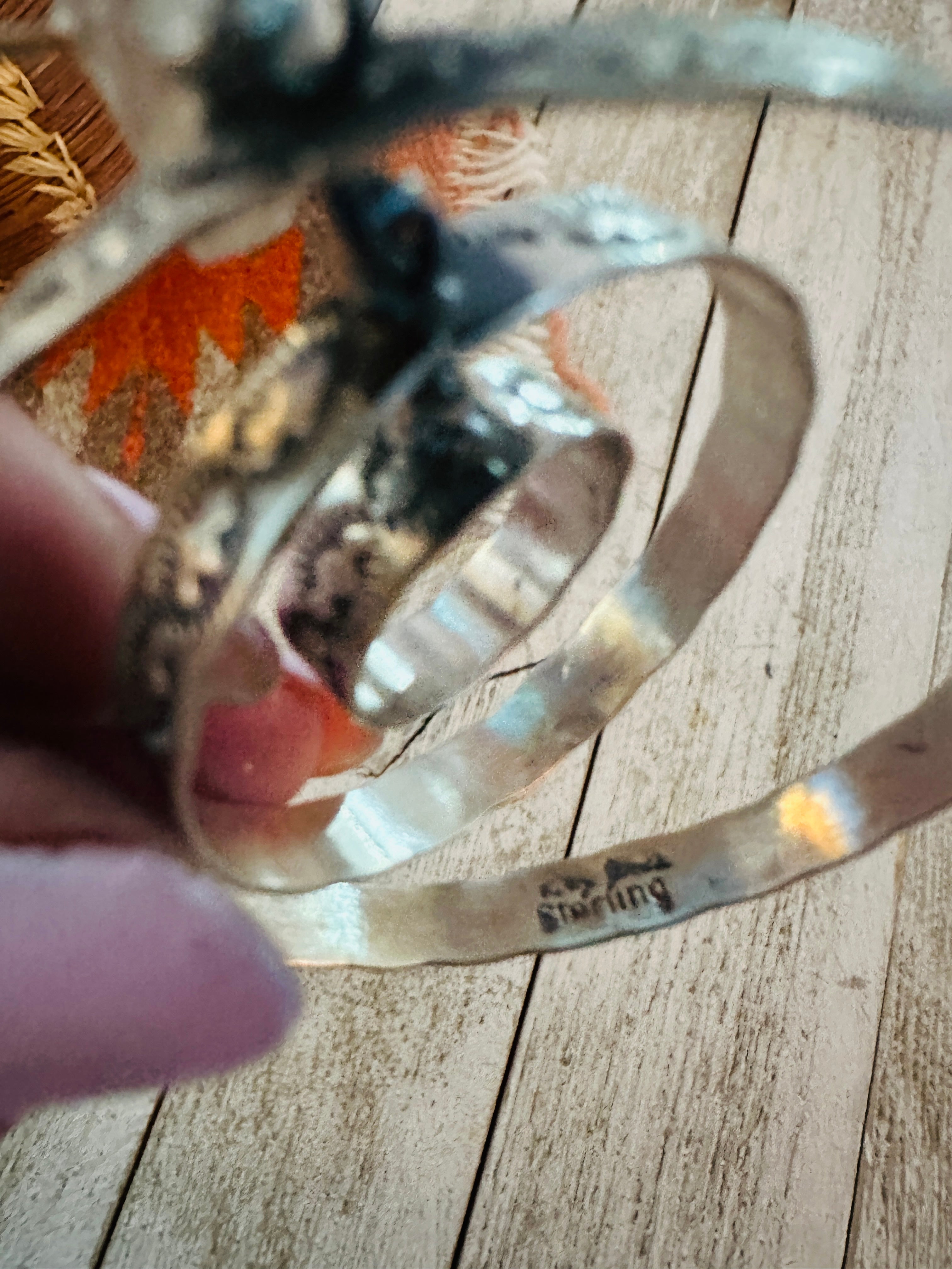 Navajo Sterling Silver & Charoite Dangle Hoop Earrings