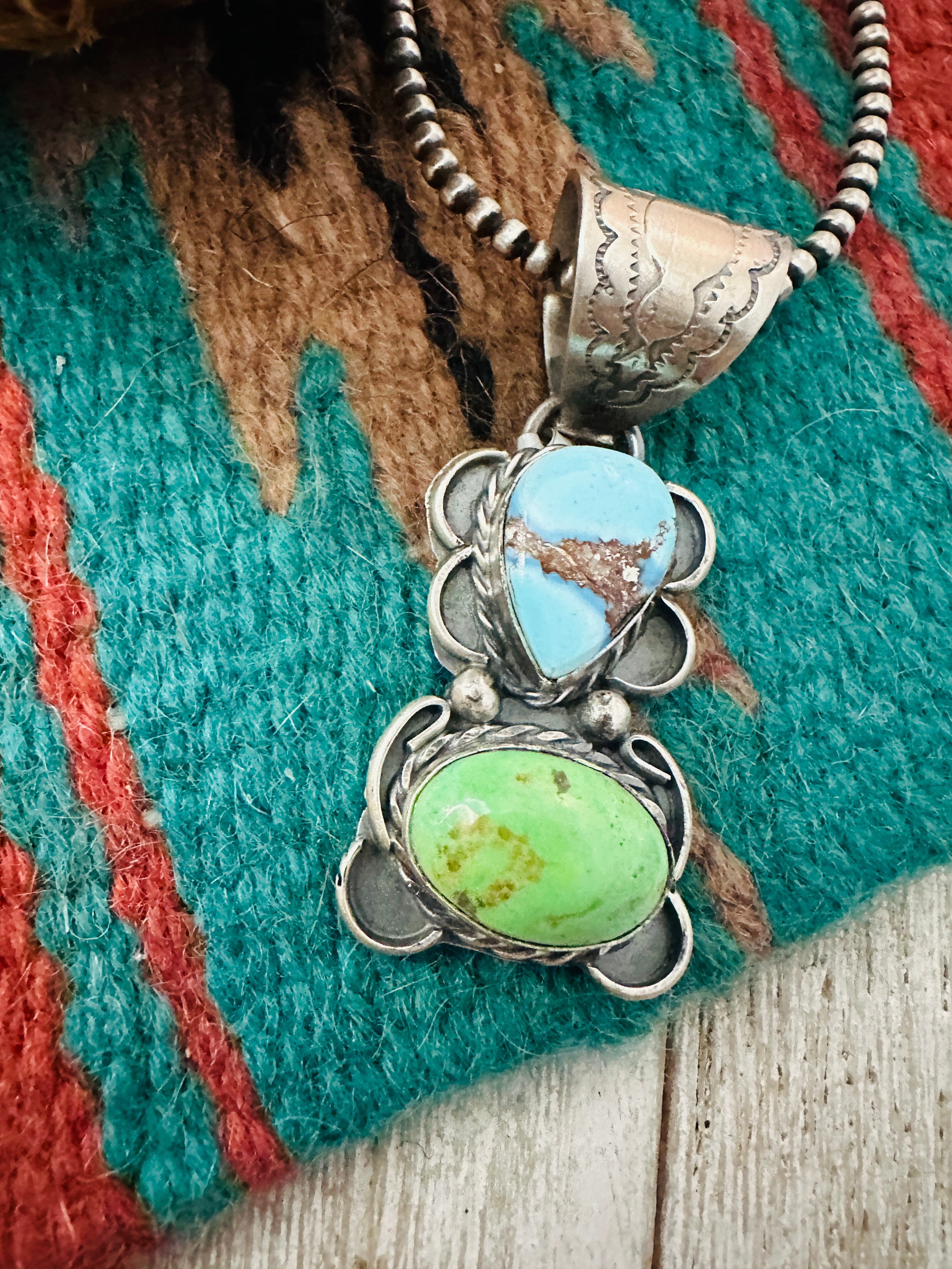 Handcrafted Sterling Silver & Multi Turquoise Pendant