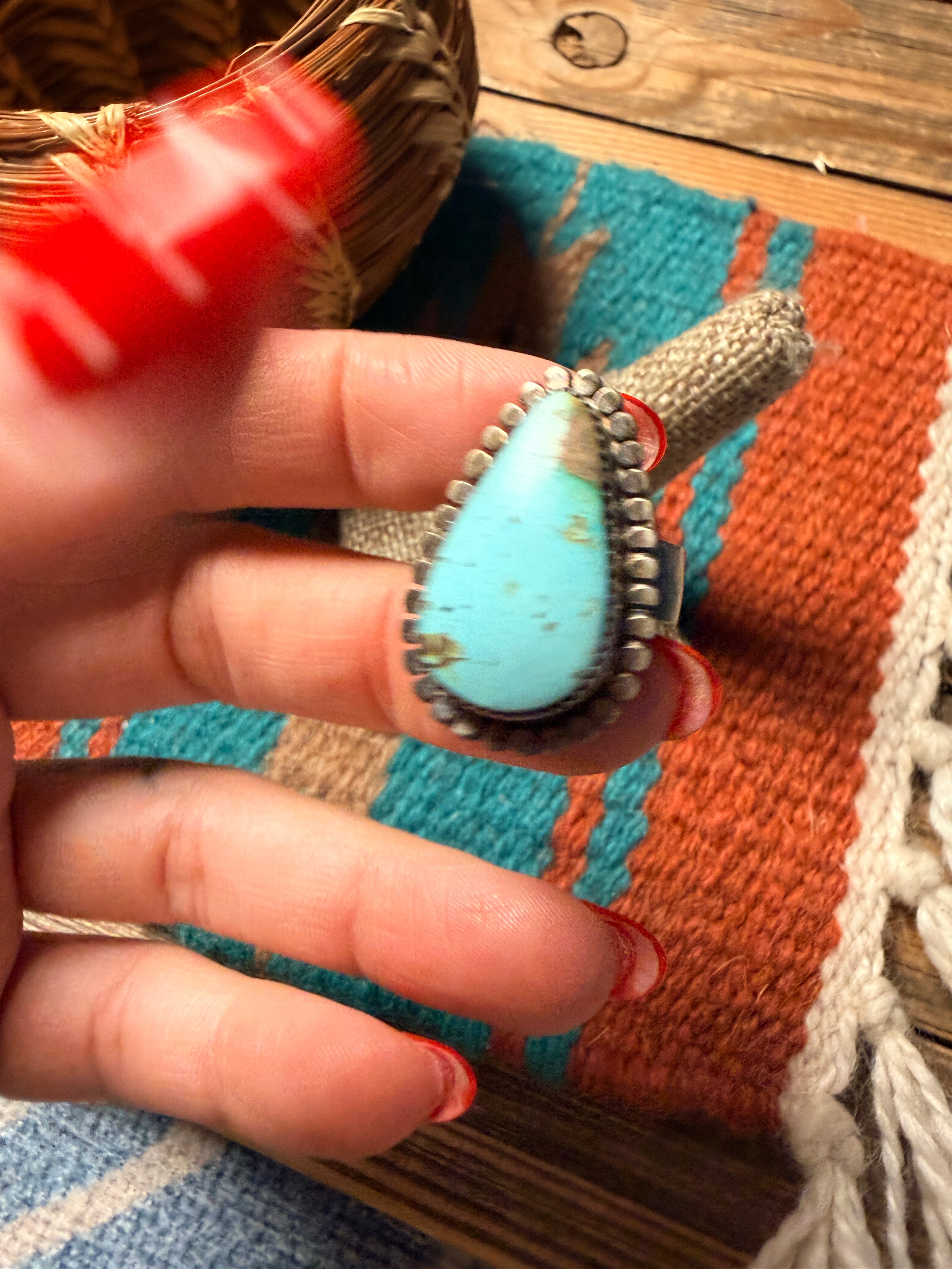 Handcrafted Turquoise & Sterling Silver Adjustable Ring by Tillie Jon
