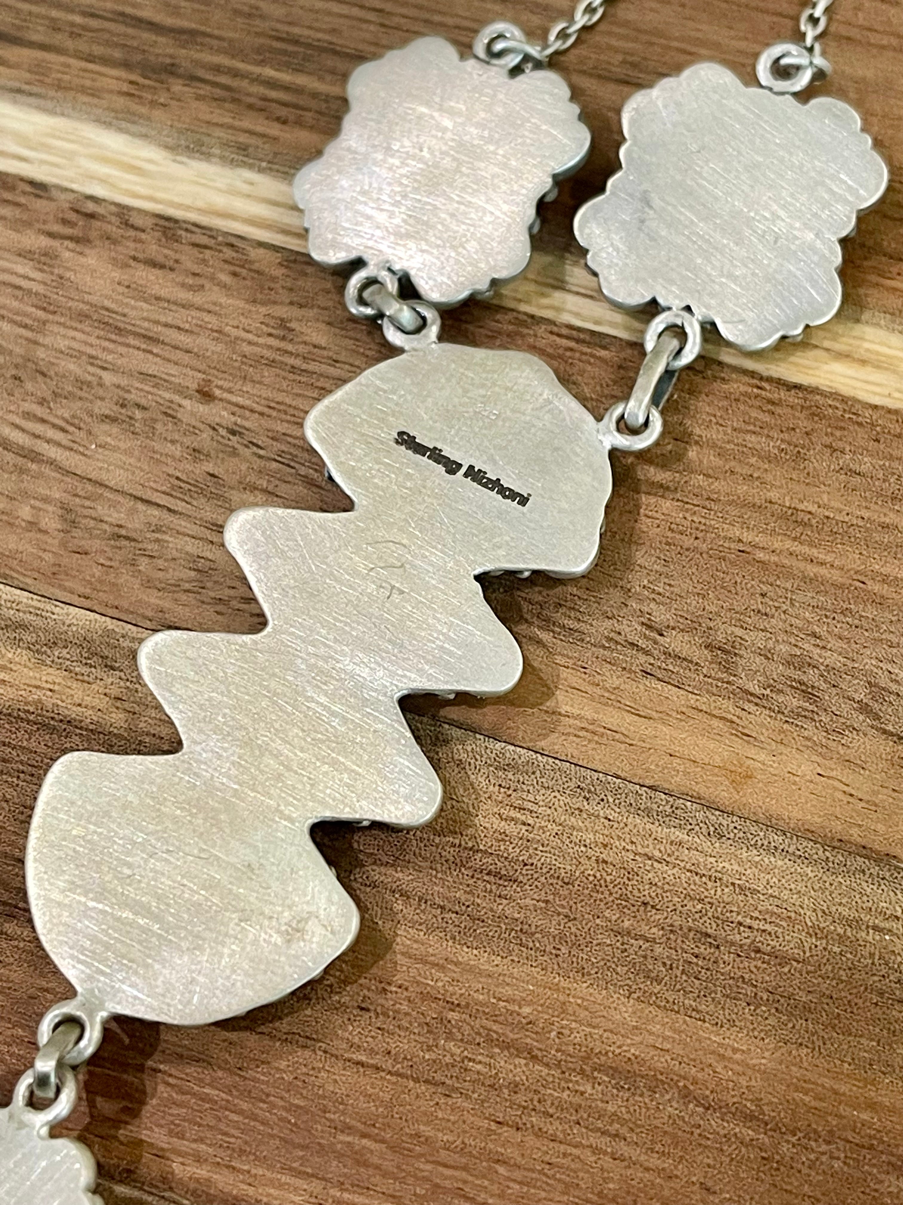 Handmade Turquoise & Sterling Silver Lariat Necklace Signed Nizhoni