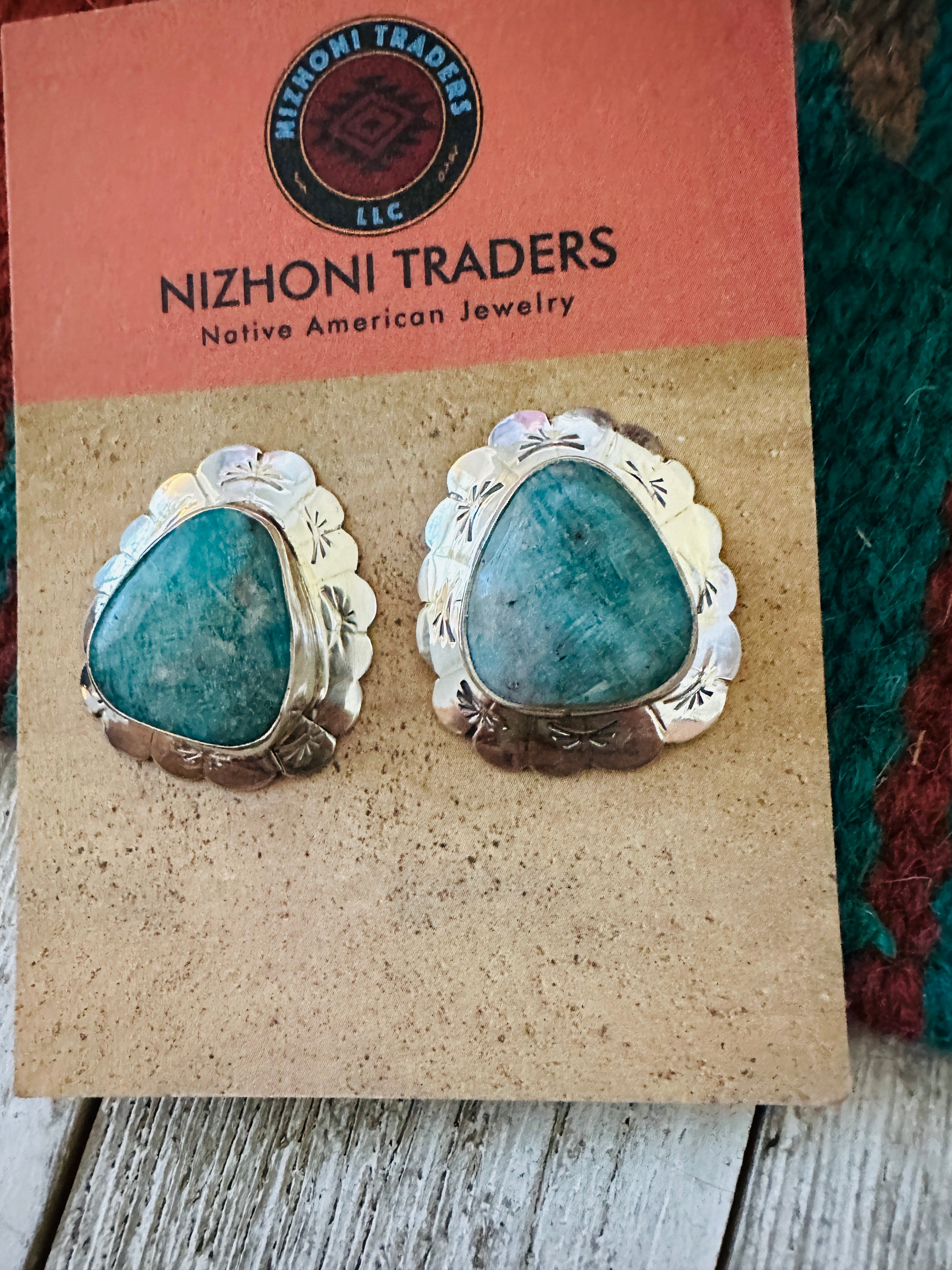 Navajo Turquoise & Sterling Silver Concho Post Earrings