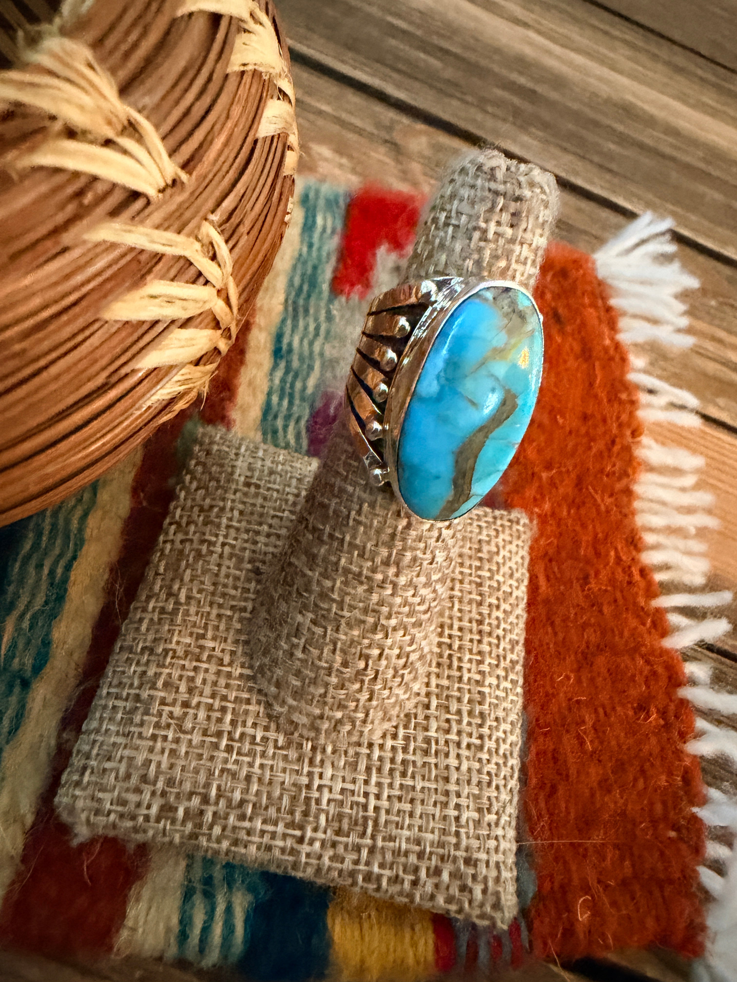 Handcrafted Turquoise & Sterling Silver Ring Size 5.5