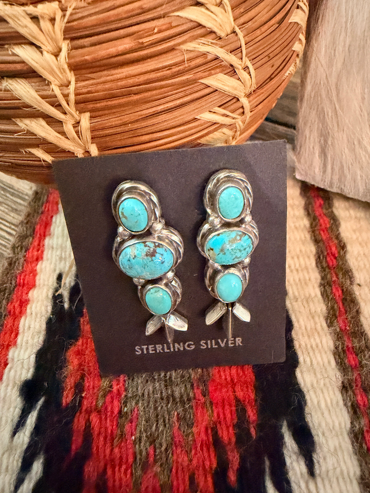 Handcrafted Turquoise & Sterling Silver Squash Blossom Necklace and Earring Set by Larry Kaye