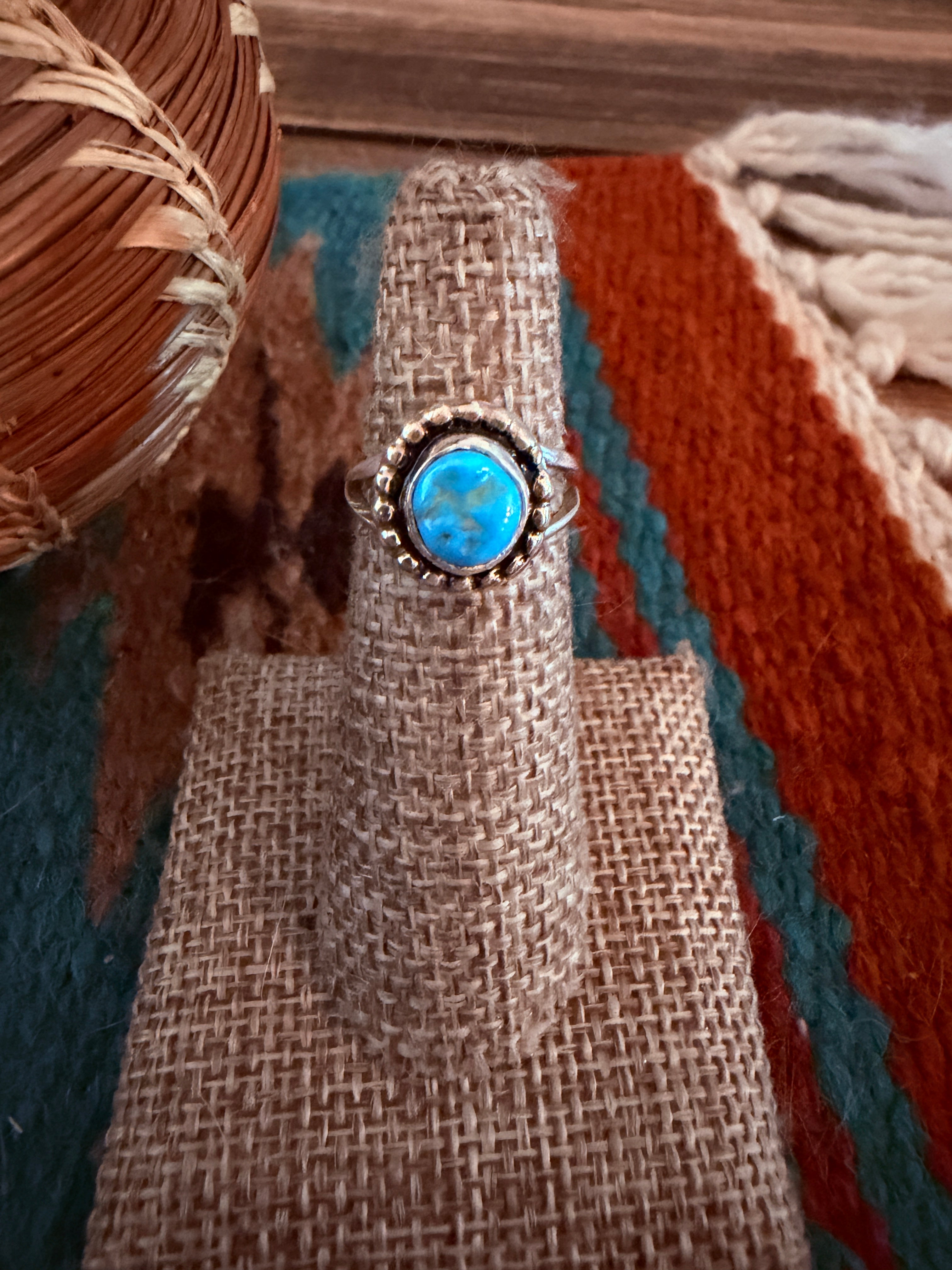 Handcrafted Turquoise & Sterling Silver Ring Size 4.75
