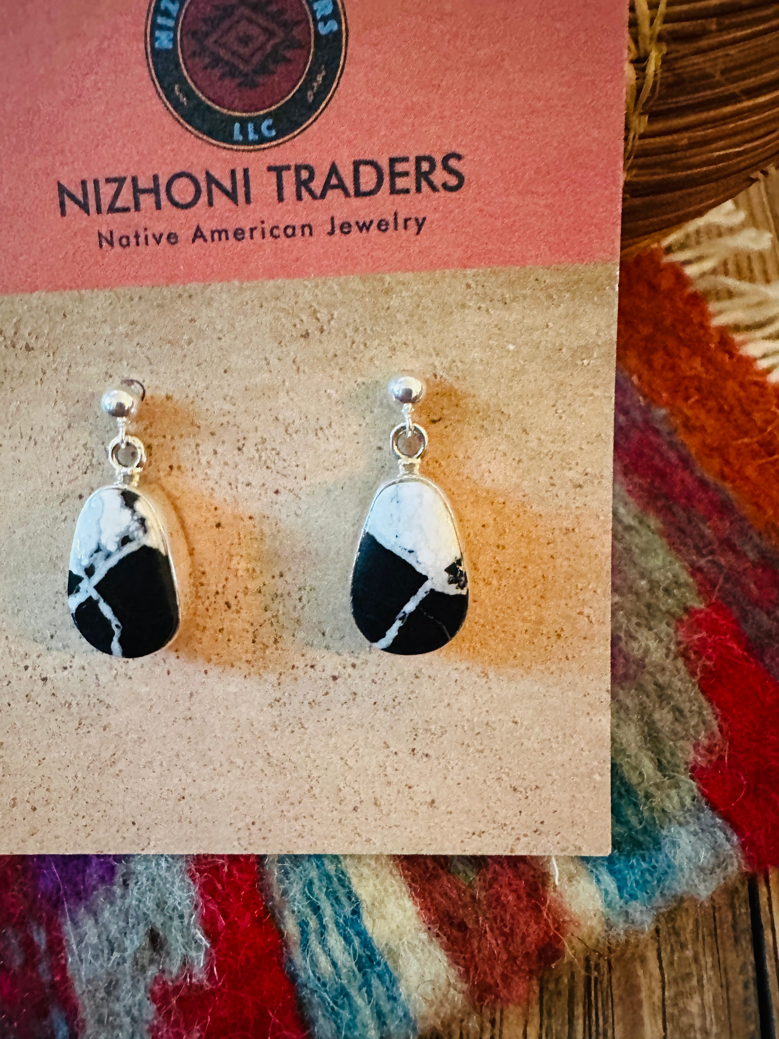 Handcrafted White Buffalo & Sterling Silver Dangle Earrings