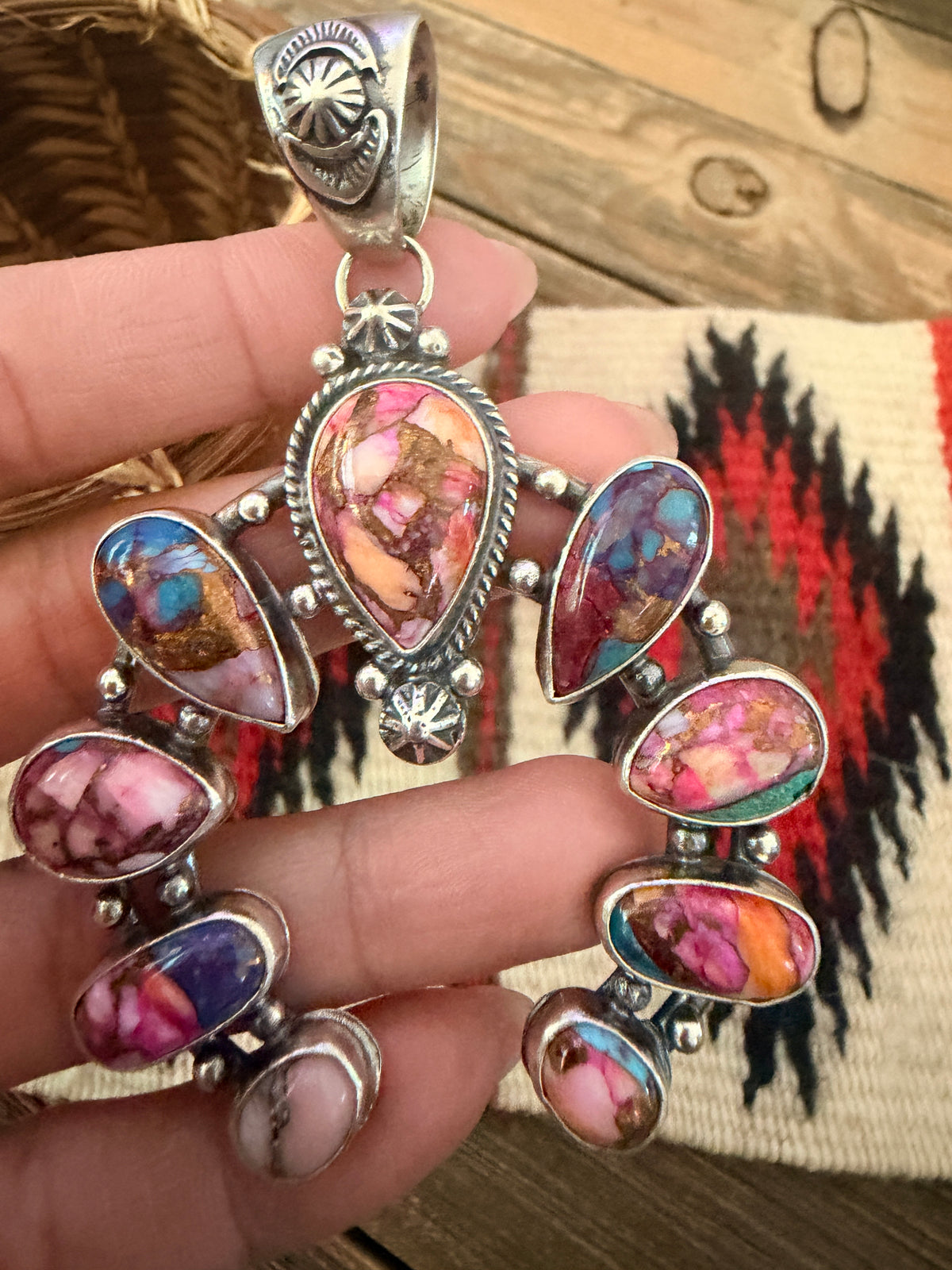 Handcrafted Sterling Silver & Pink Dream Mojave Naja Pendant by Joe Begay