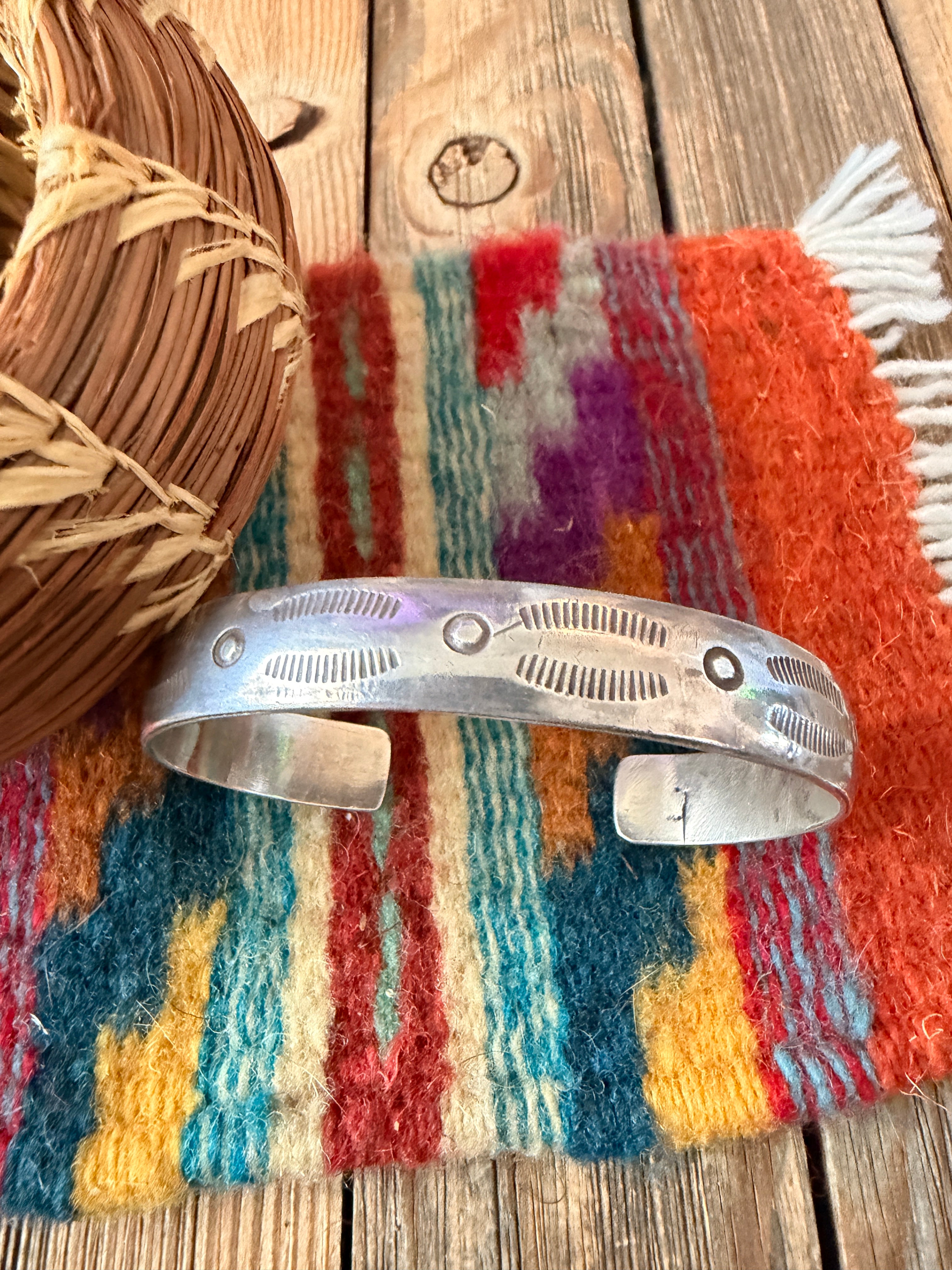 Handcrafted Old Pawn Sterling Silver Cuff Bracelet