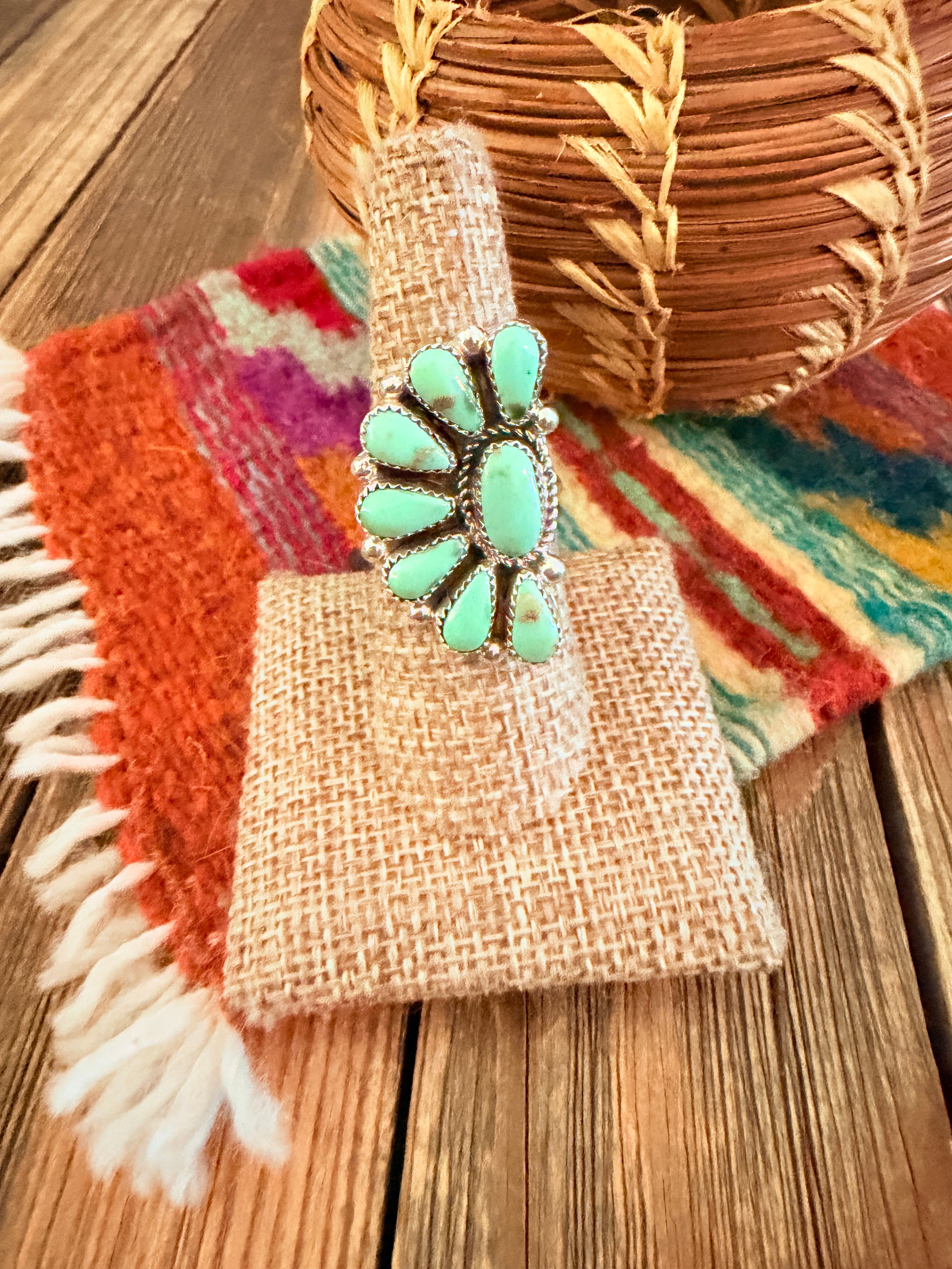 Handcrafted Turquoise & Sterling Silver Adjustable Cluster Ring