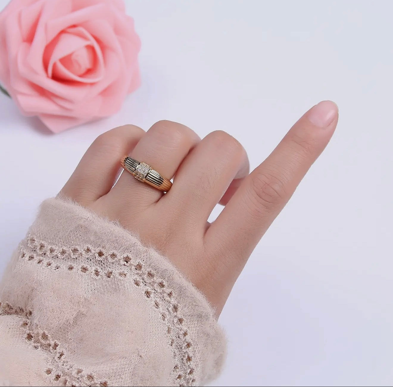 “The Golden Collection” Handmade Gold Plated CZ Adjustable Ring