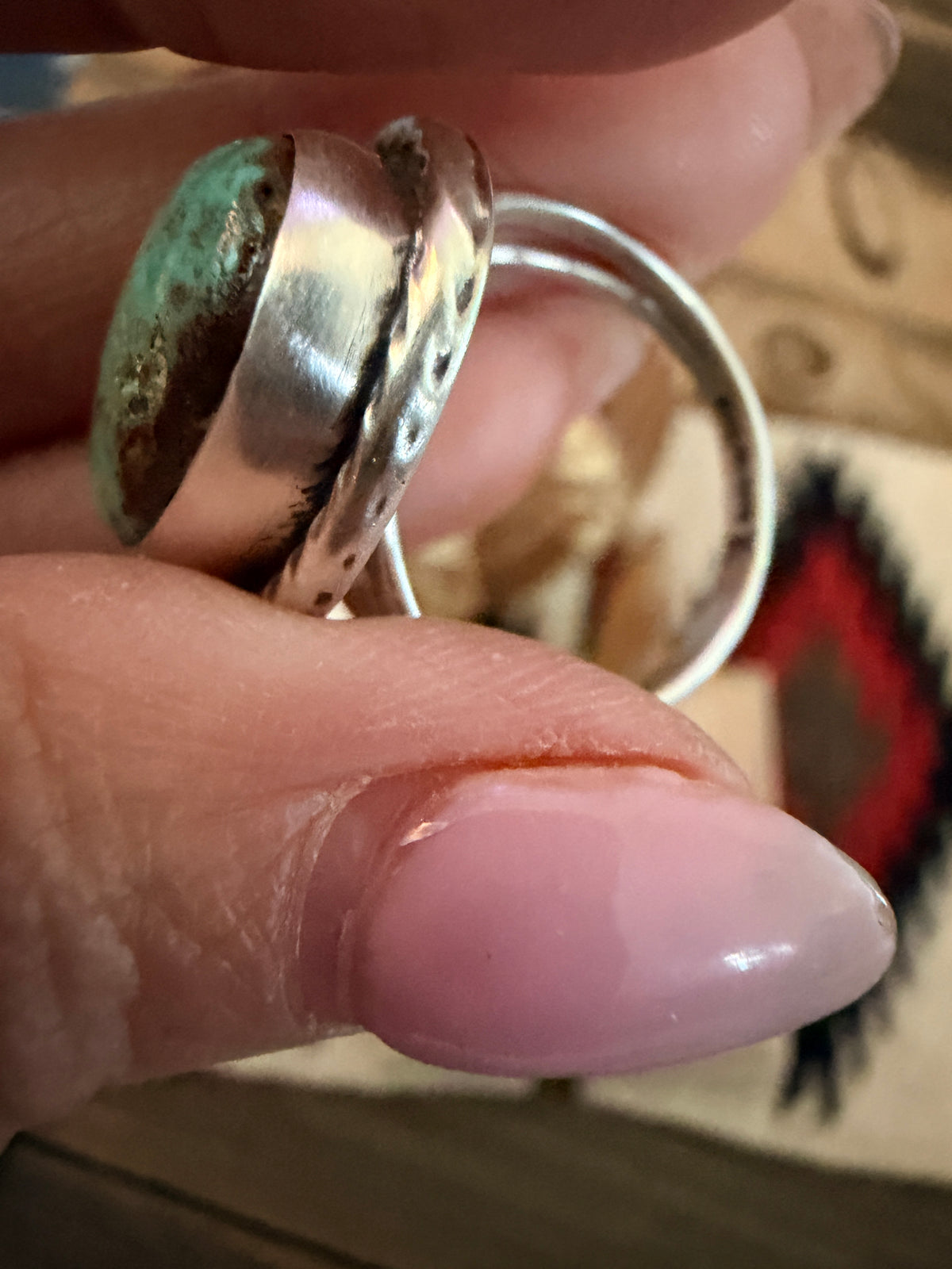 Handcrafted Turquoise & Sterling Silver Ring Size 9.75