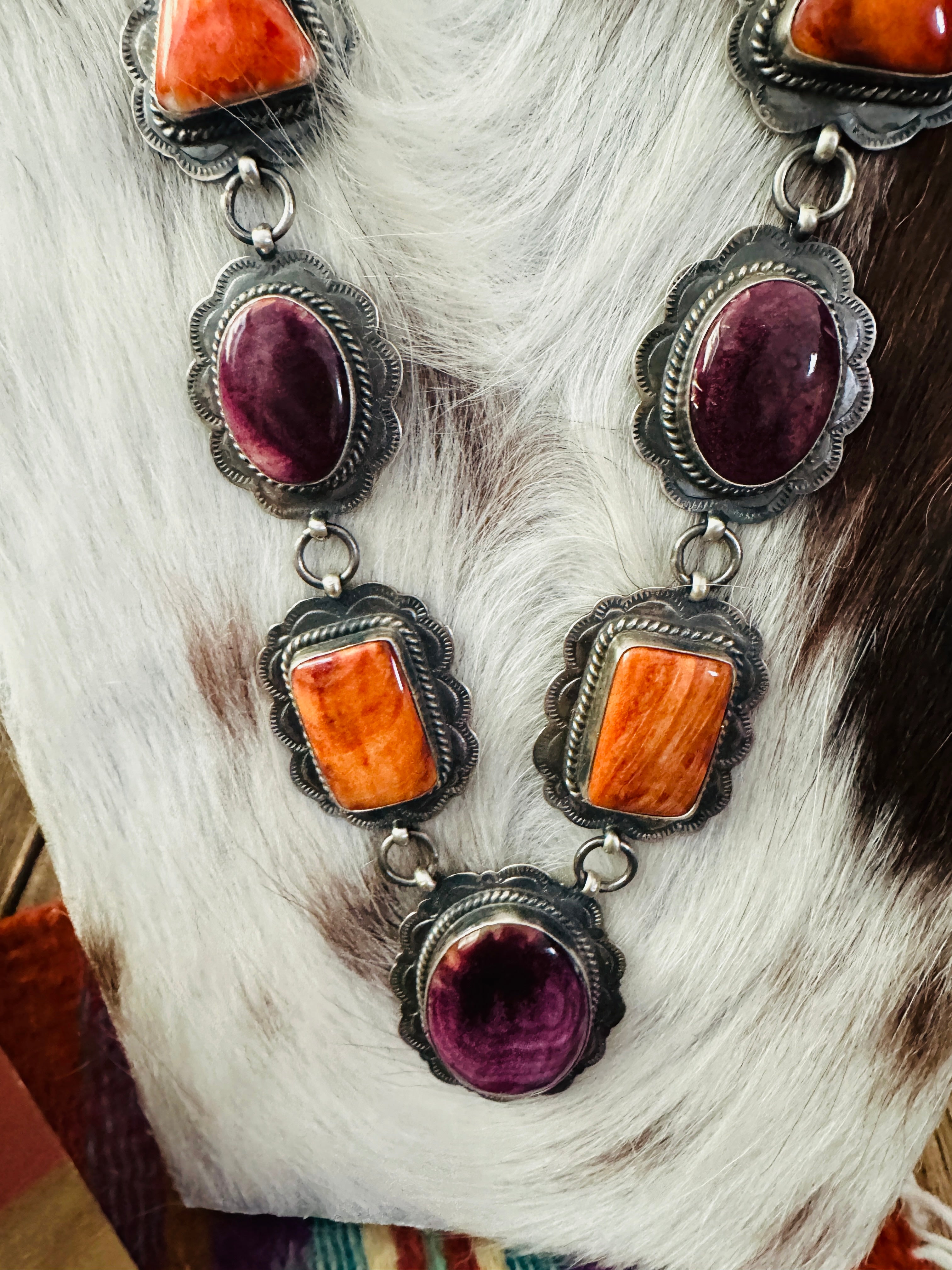 Handcrafted Orange Spiny Oyster & Sterling Silver Necklace and Earring Set