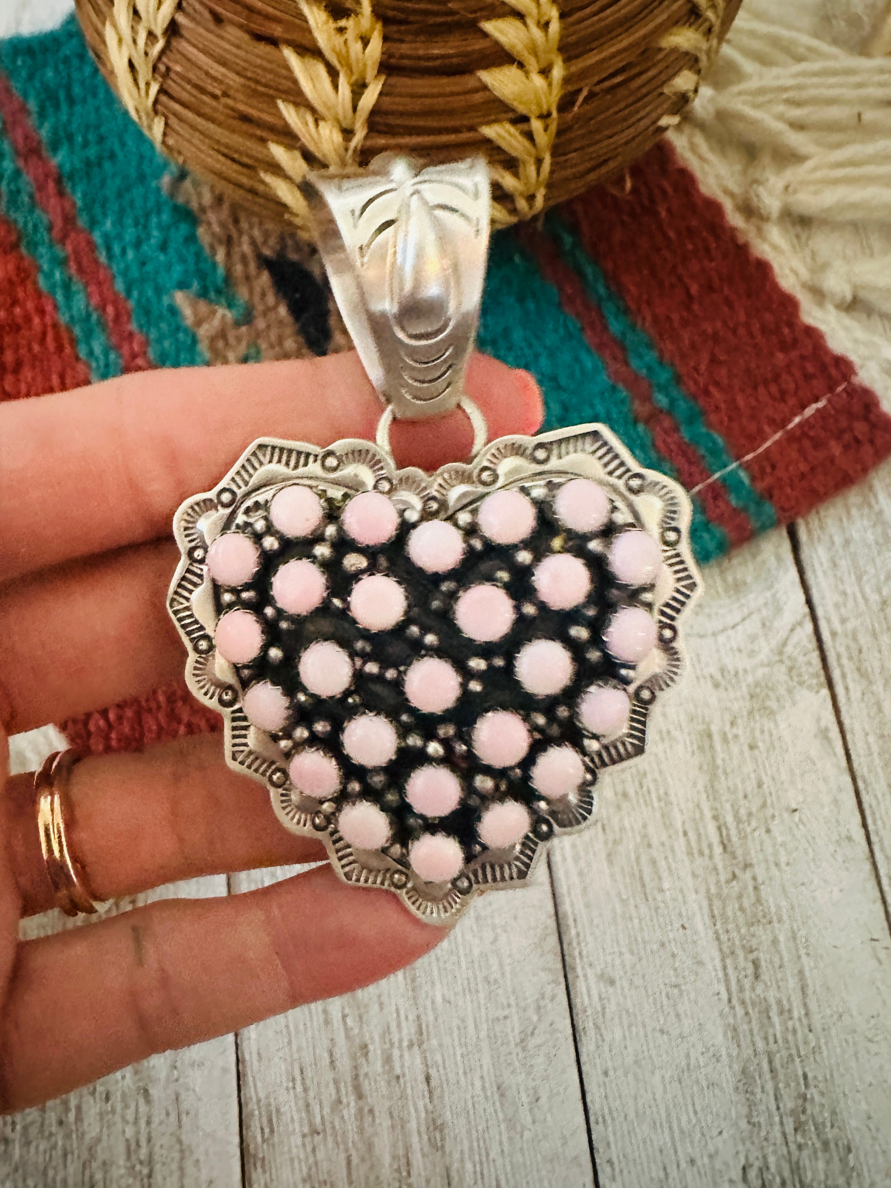 Handcrafted Queen Pink Conch & Sterling Silver Heart Pendant