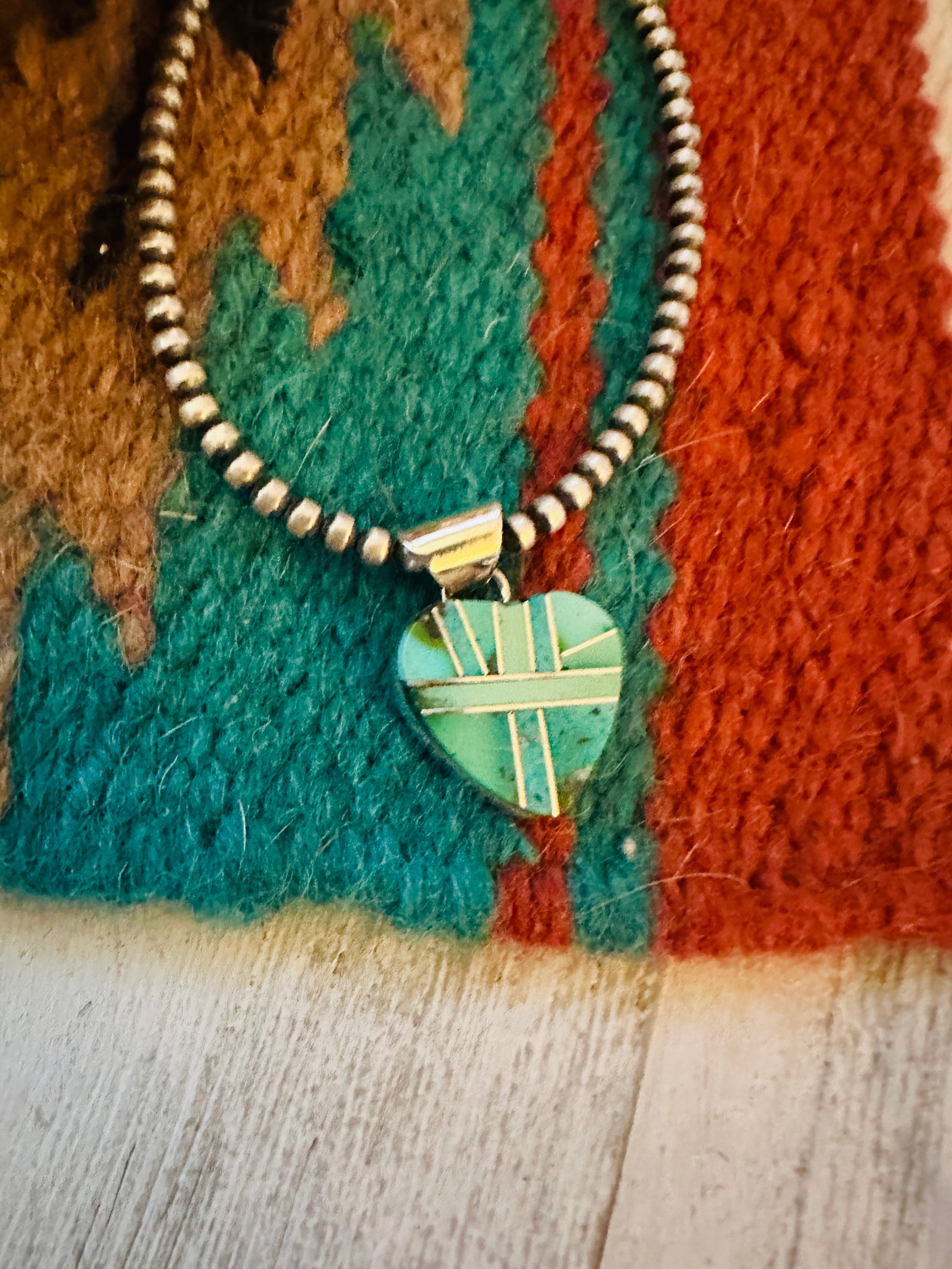 Handcrafted Turquoise & Sterling Silver Inlay Heart Pendant