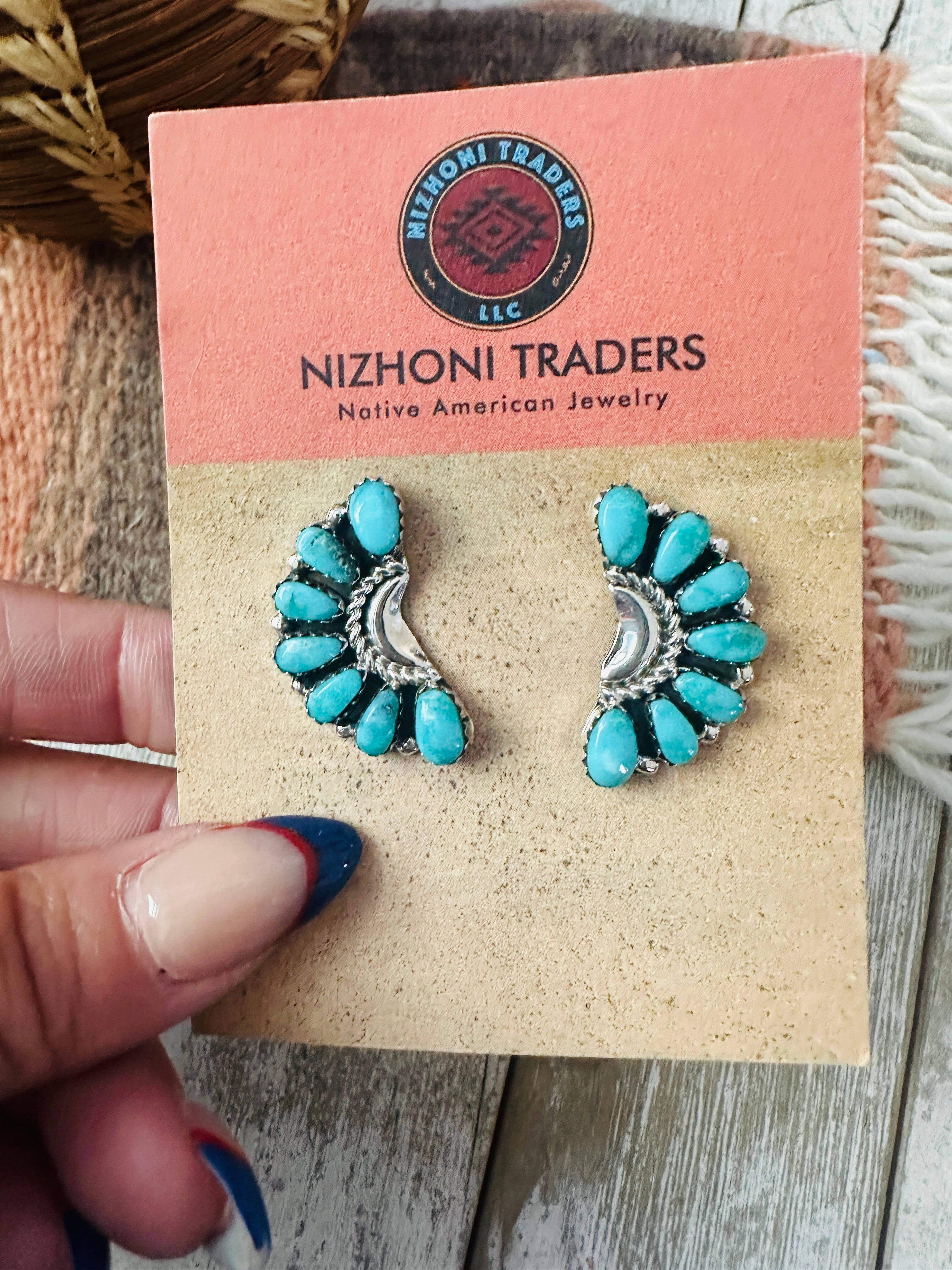 Handcrafted Sterling Silver & Turquoise Cluster Post Earrings