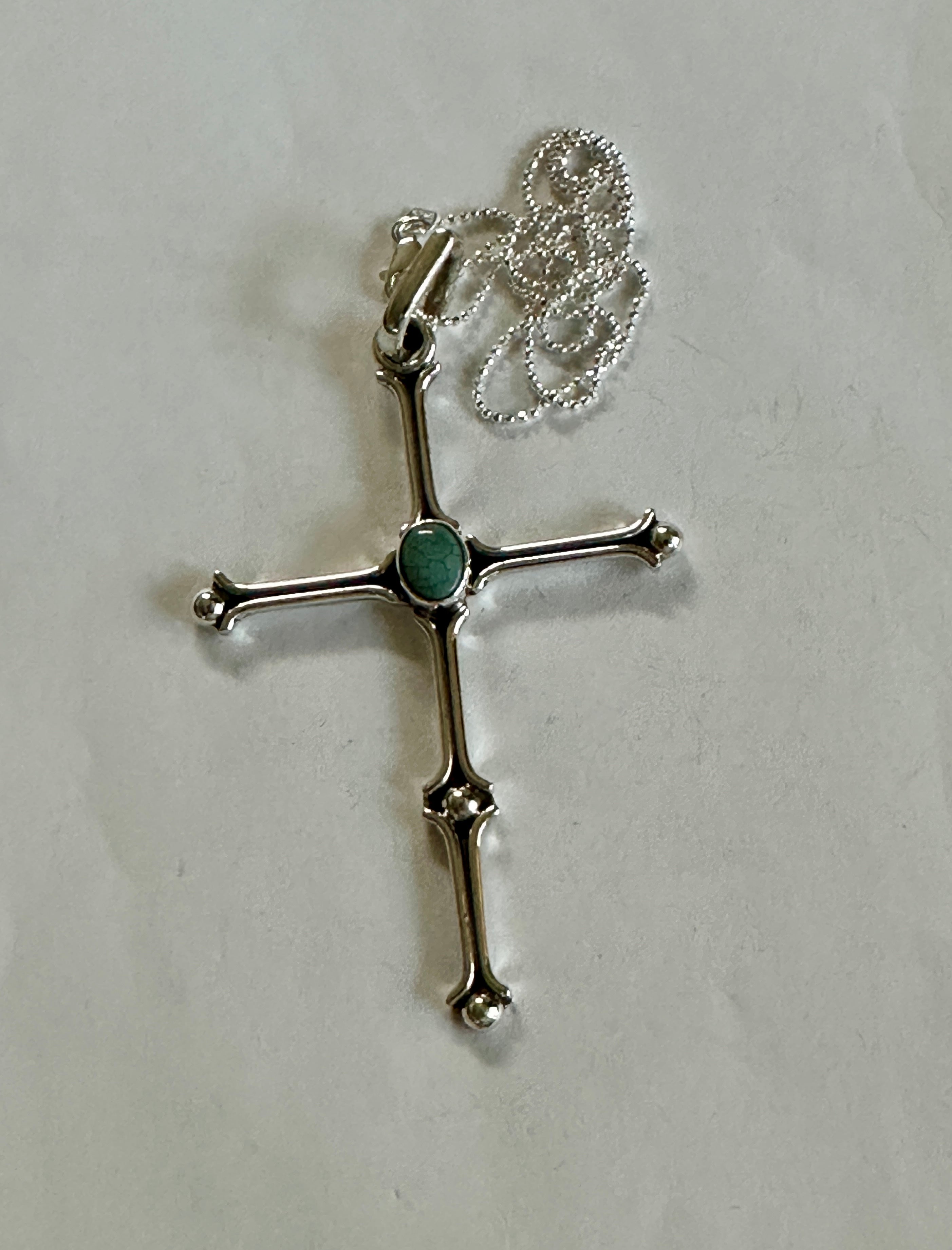 Matchstick Cross w/ Turquoise Center Necklace