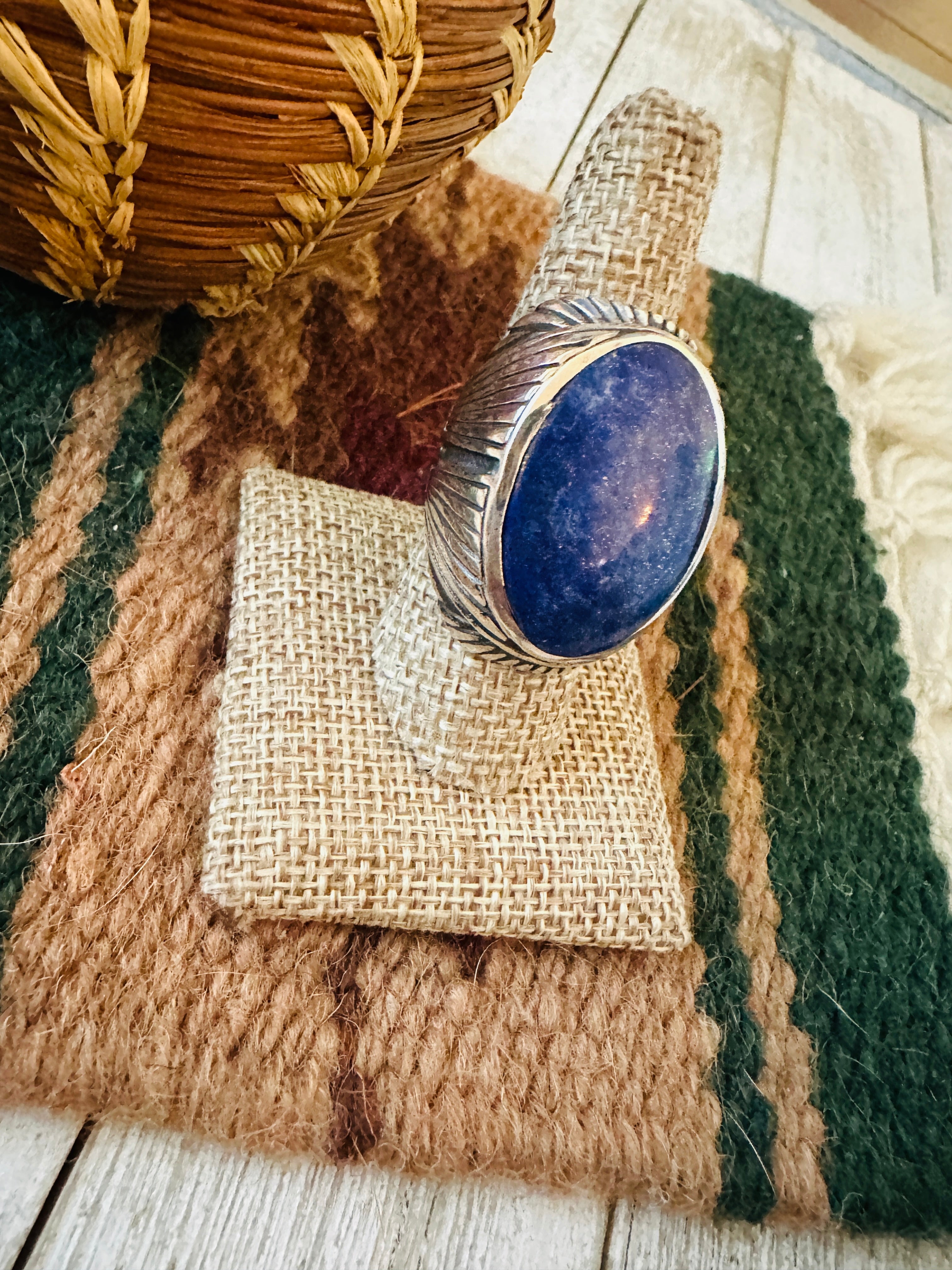 Old Pawn Handcrafted Sterling Silver & Lapis Men’s Ring Size 8.75