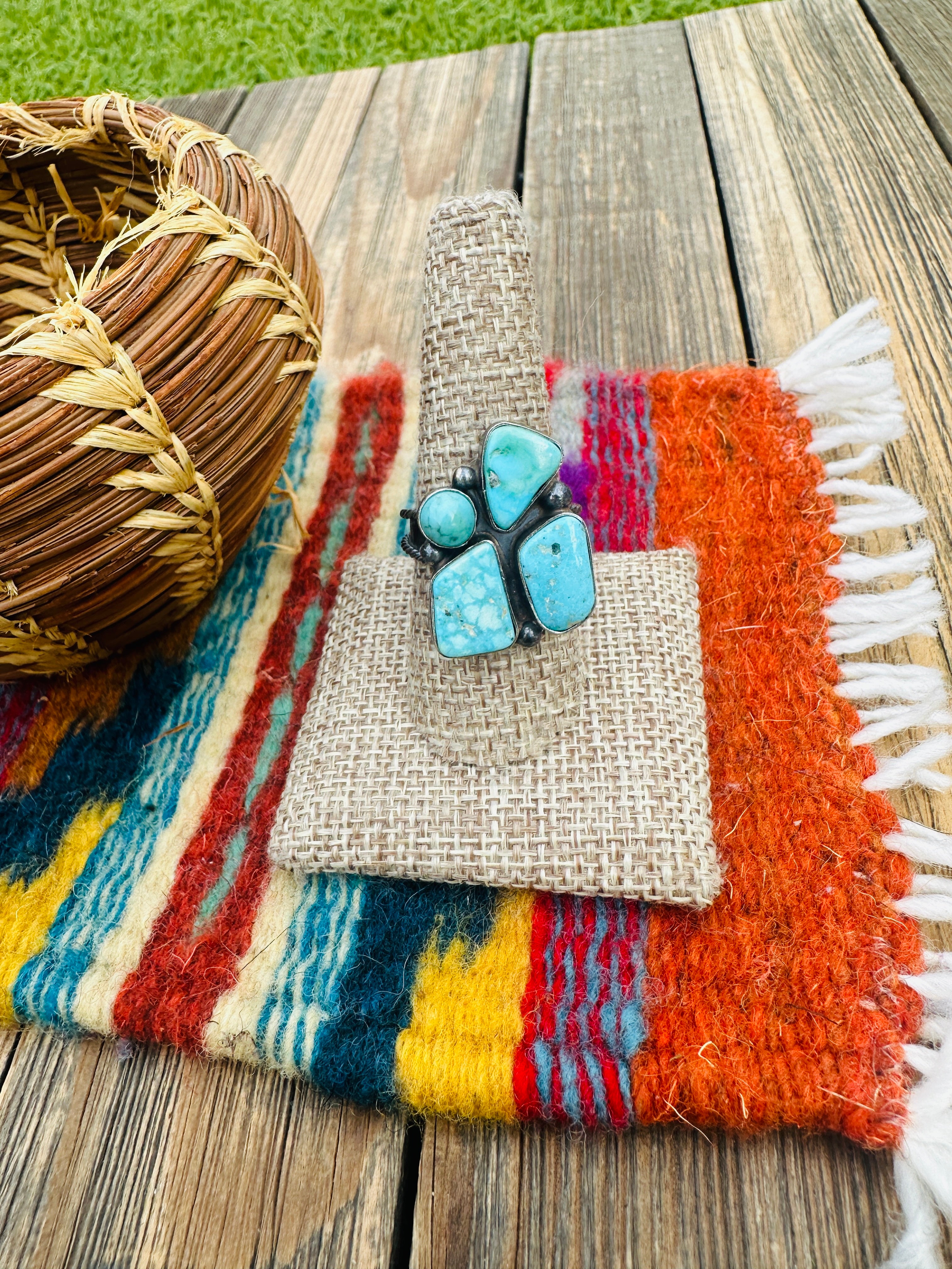 Handcrafted Turquoise & Sterling Silver Adjustable Ring by Jacqueline Silver